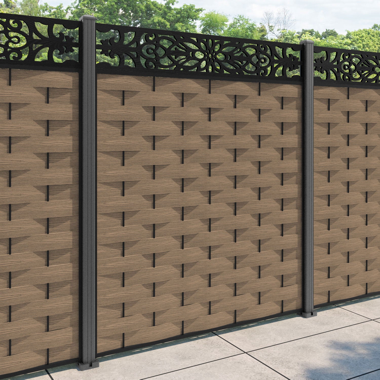 Ripple Windsor Fence Panel - Teak - with our aluminium posts