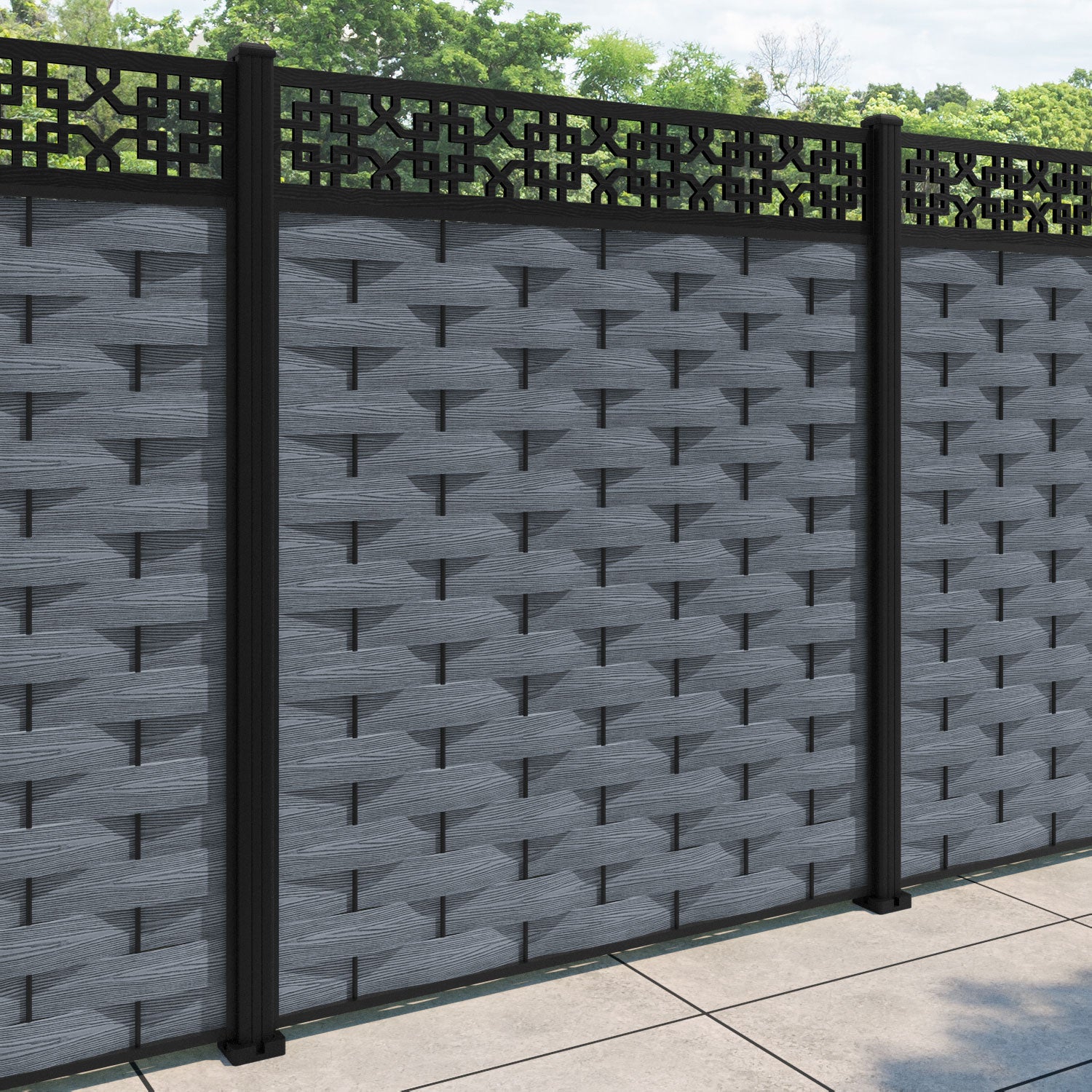 Ripple Zaria Fence Panel - Anthracite - with our aluminium posts