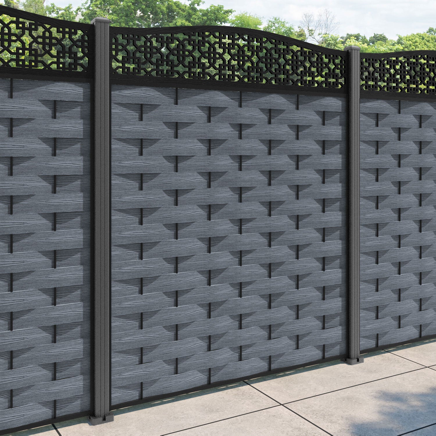 Ripple Zaria Curved Top Fence Panel - Anthracite - with our aluminium posts