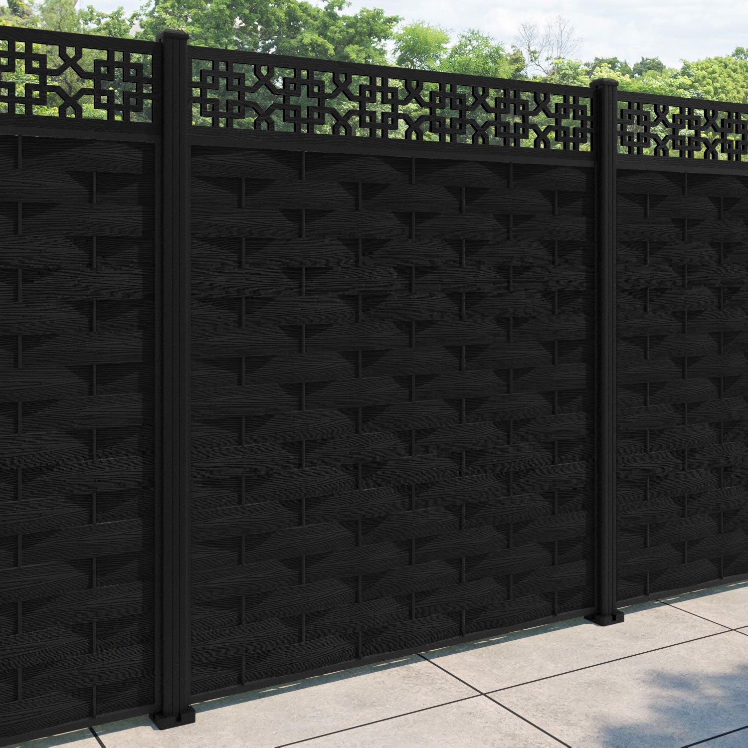 Ripple Zaria Fence Panel - Black - with our aluminium posts