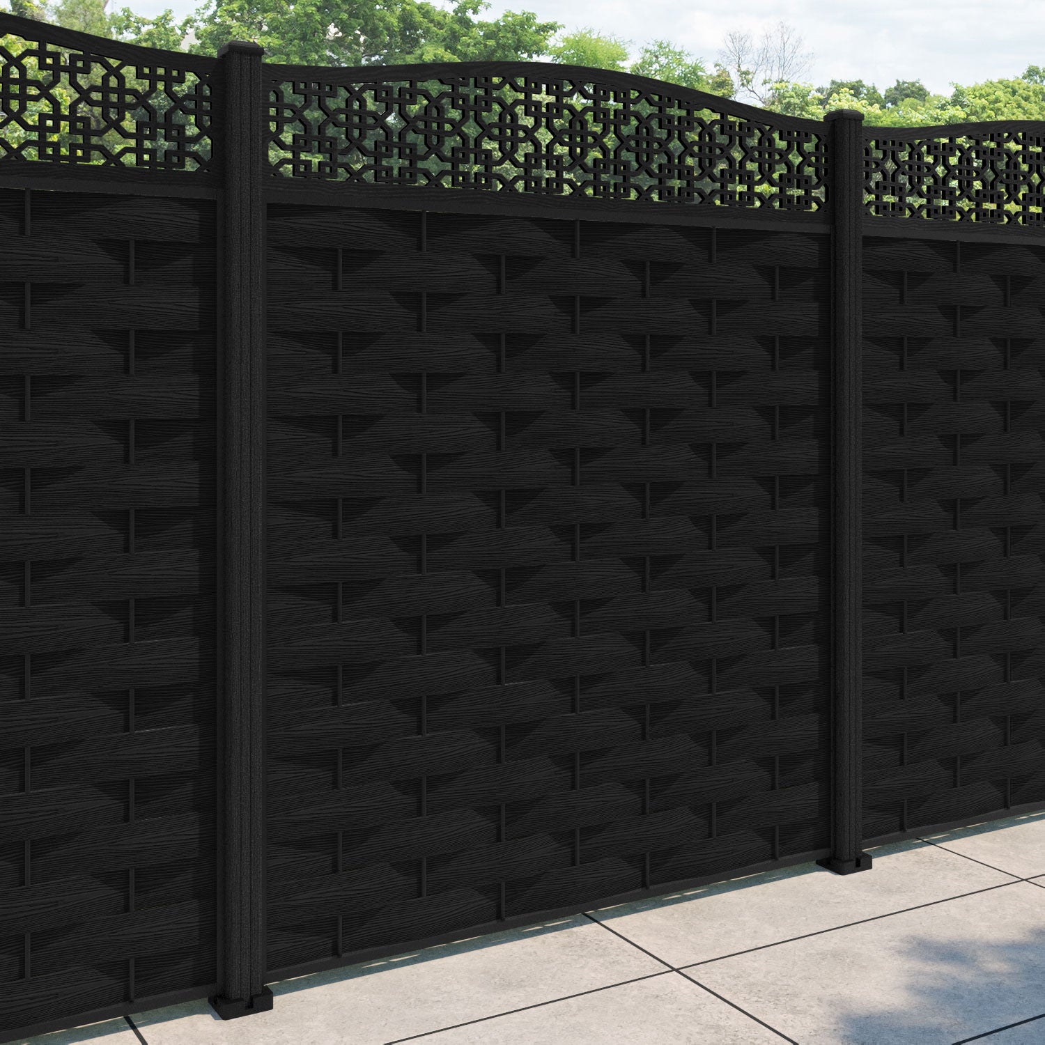 Ripple Zaria Curved Top Fence Panel - Black - with our composite posts