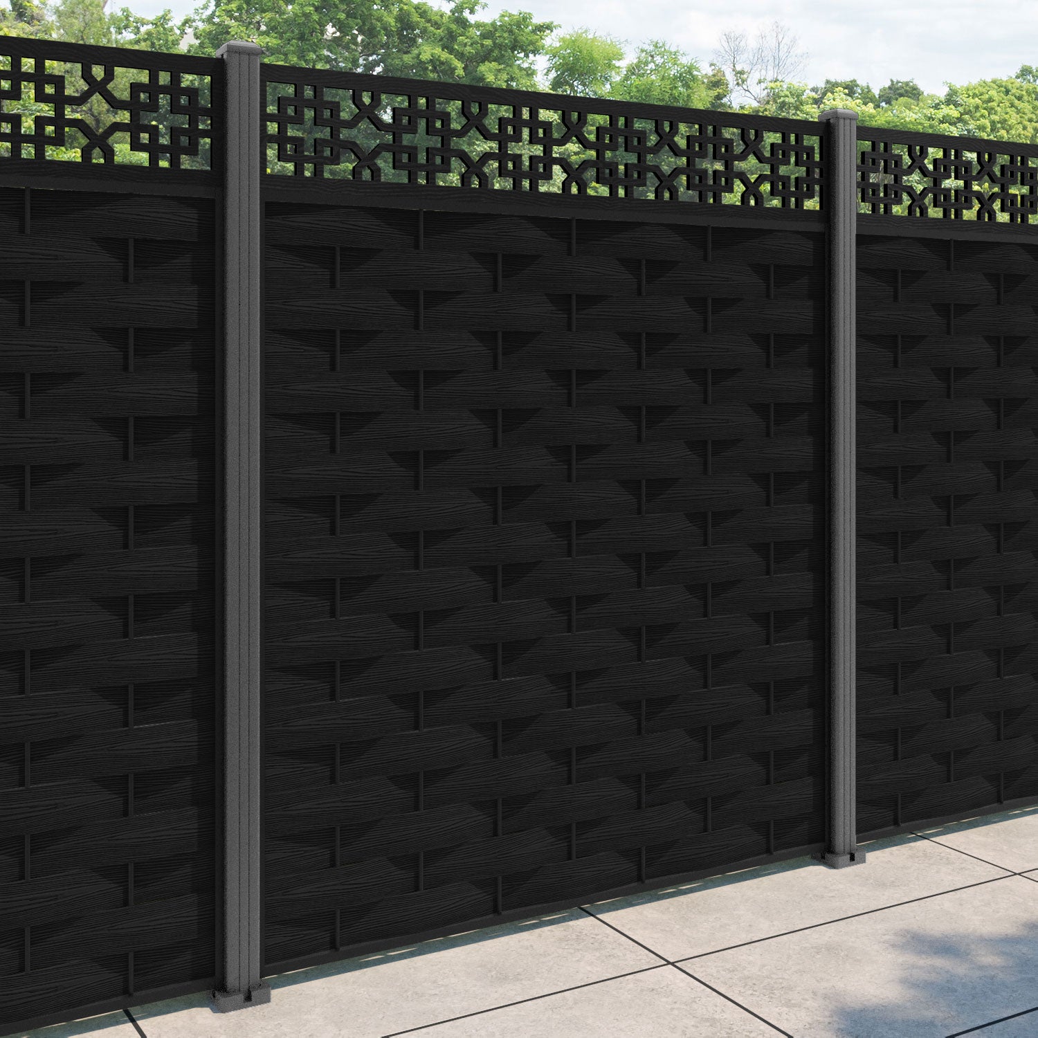 Ripple Zaria Fence Panel - Black - with our aluminium posts