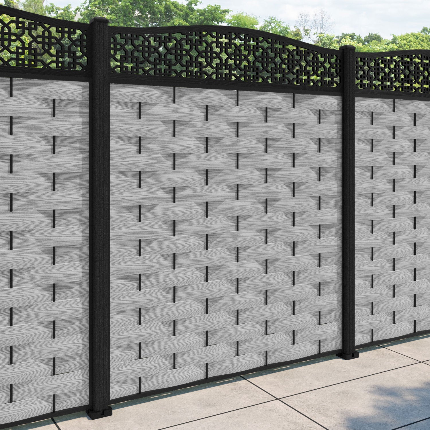 Ripple Zaria Curved Top Fence Panel - Light Grey - with our composite posts