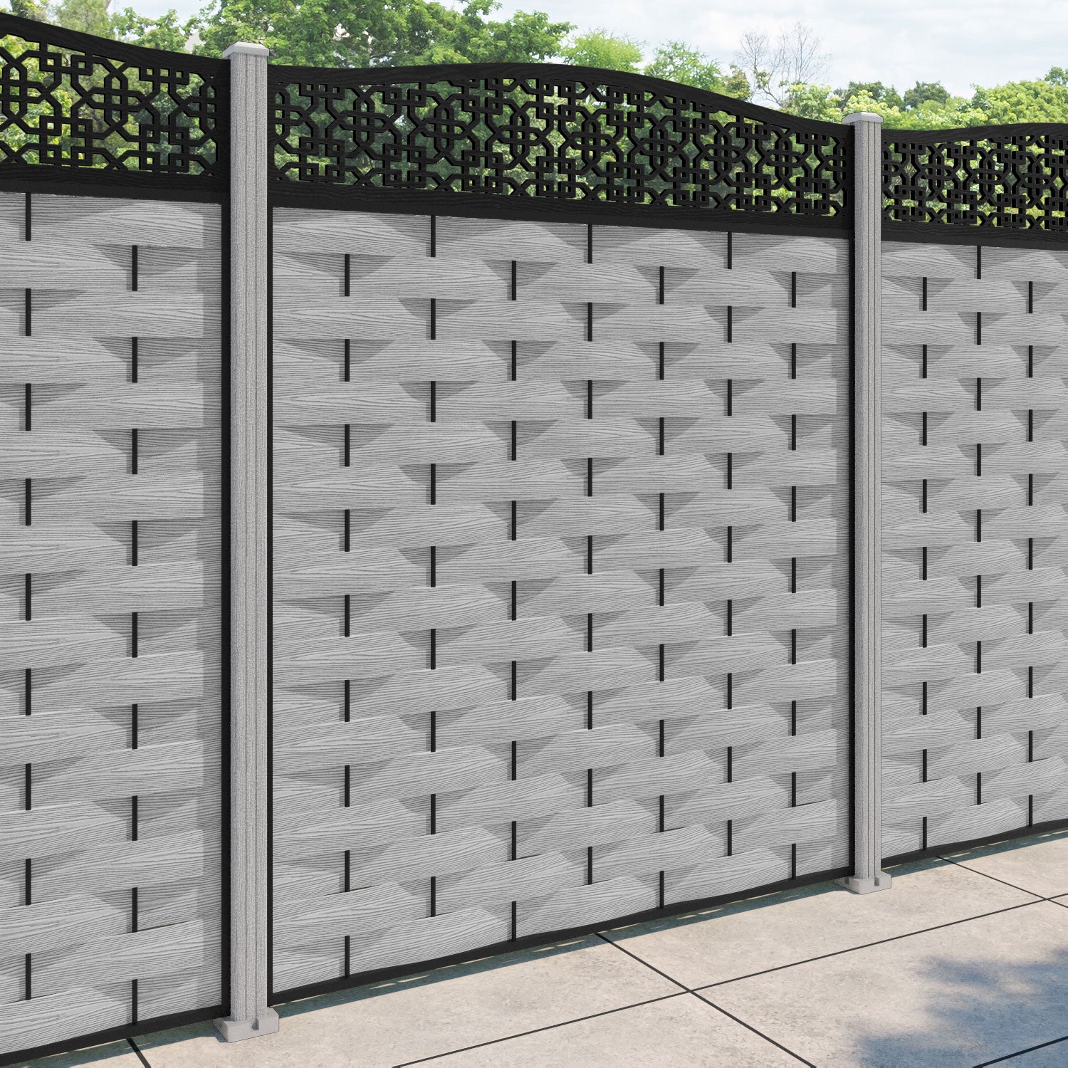 Ripple Zaria Curved Top Fence Panel - Light Grey - with our composite posts
