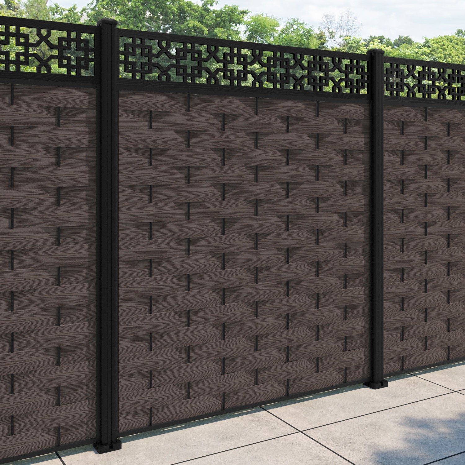 Ripple Zaria Fence Panel - Mid Brown - with our aluminium posts