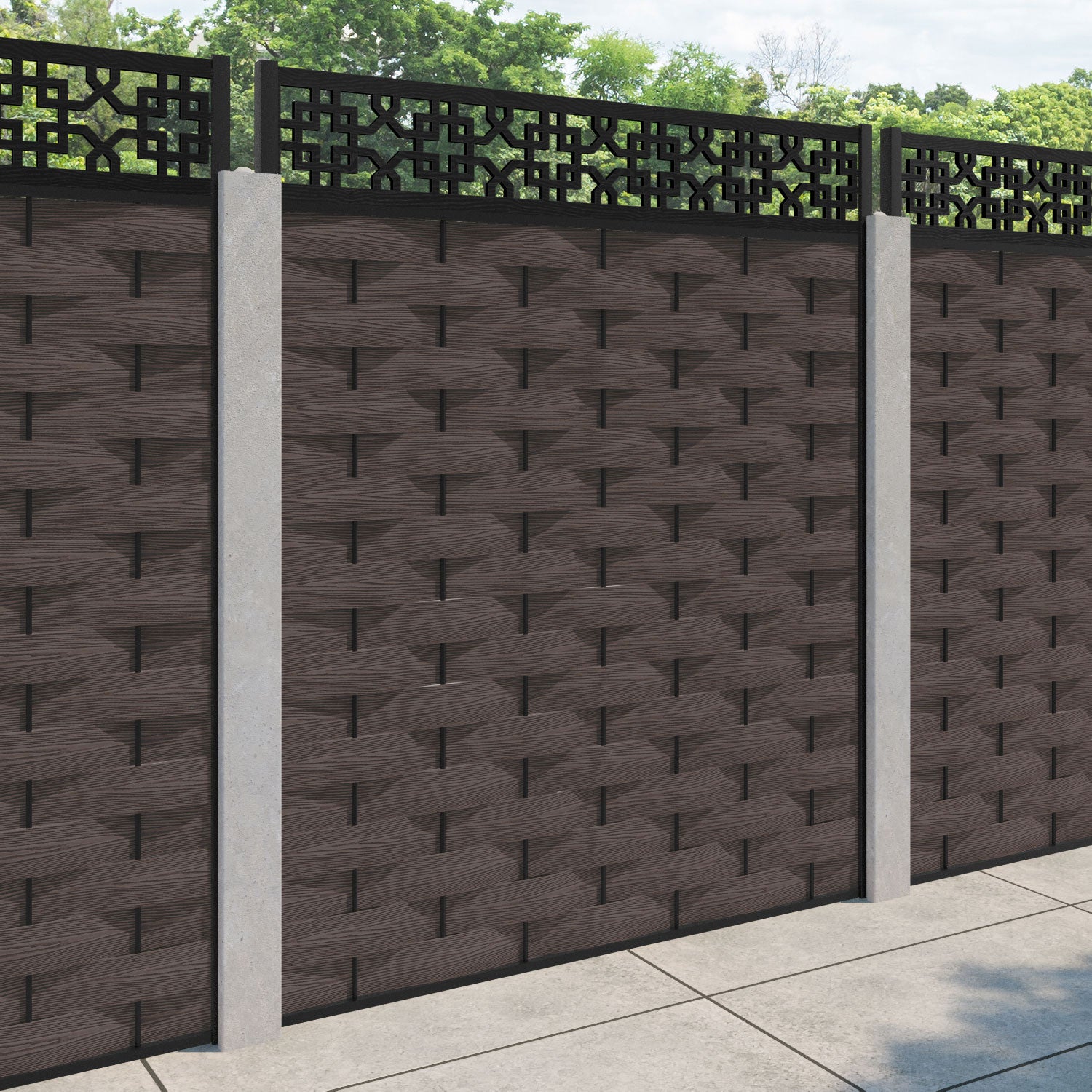 Ripple Zaria Fence Panel - Mid Brown - for existing concrete posts