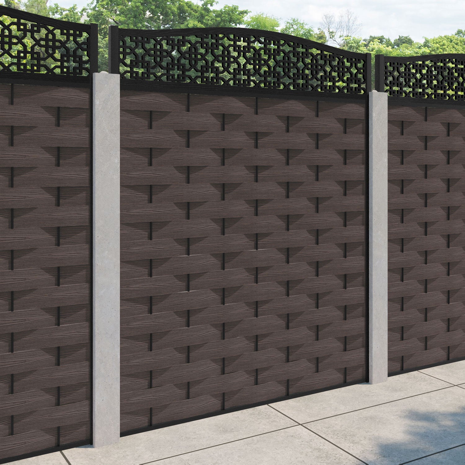 Ripple Zaria Curved Top Fence Panel - Mid Brown - for existing concrete posts