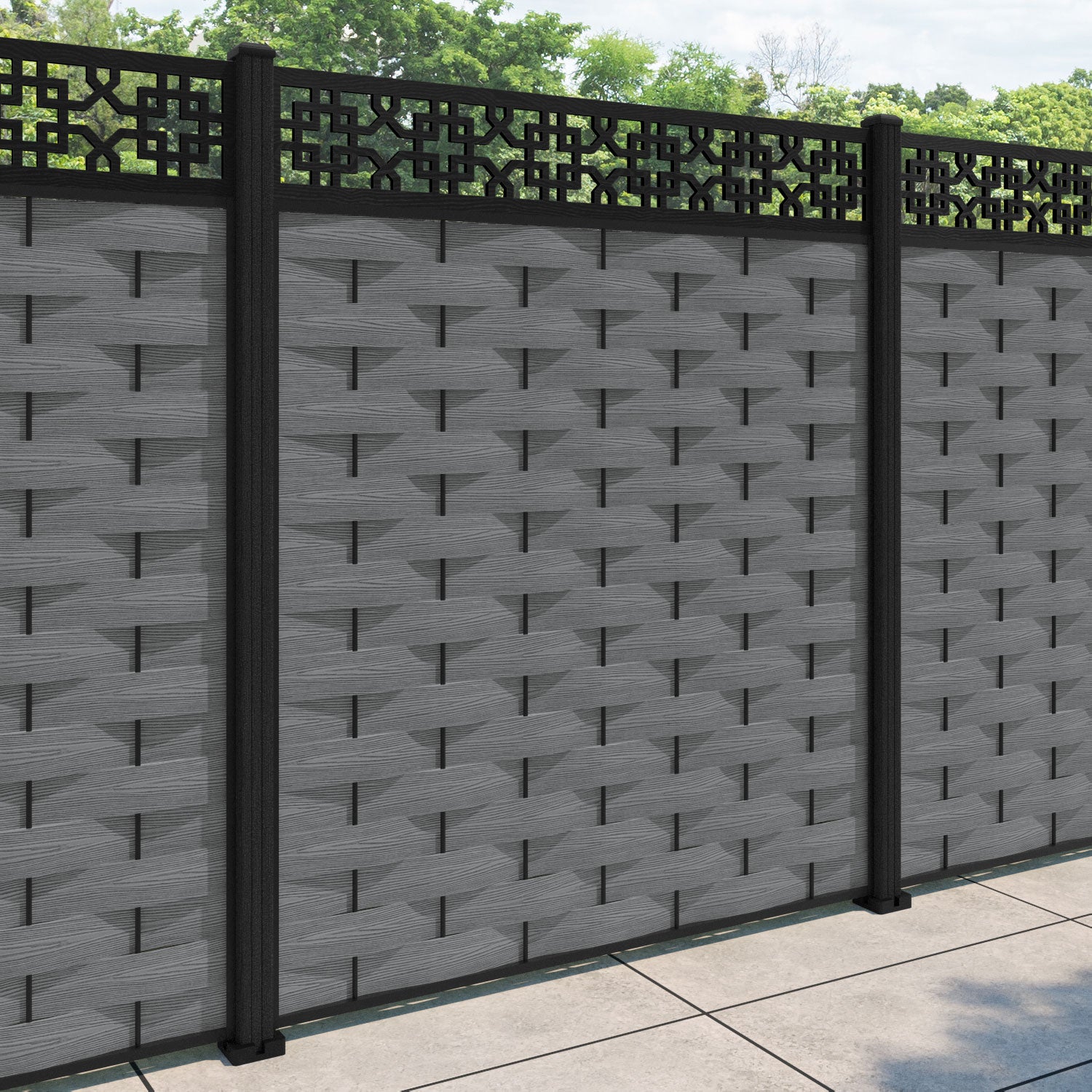 Ripple Zaria Fence Panel - Mid Grey - with our composite posts