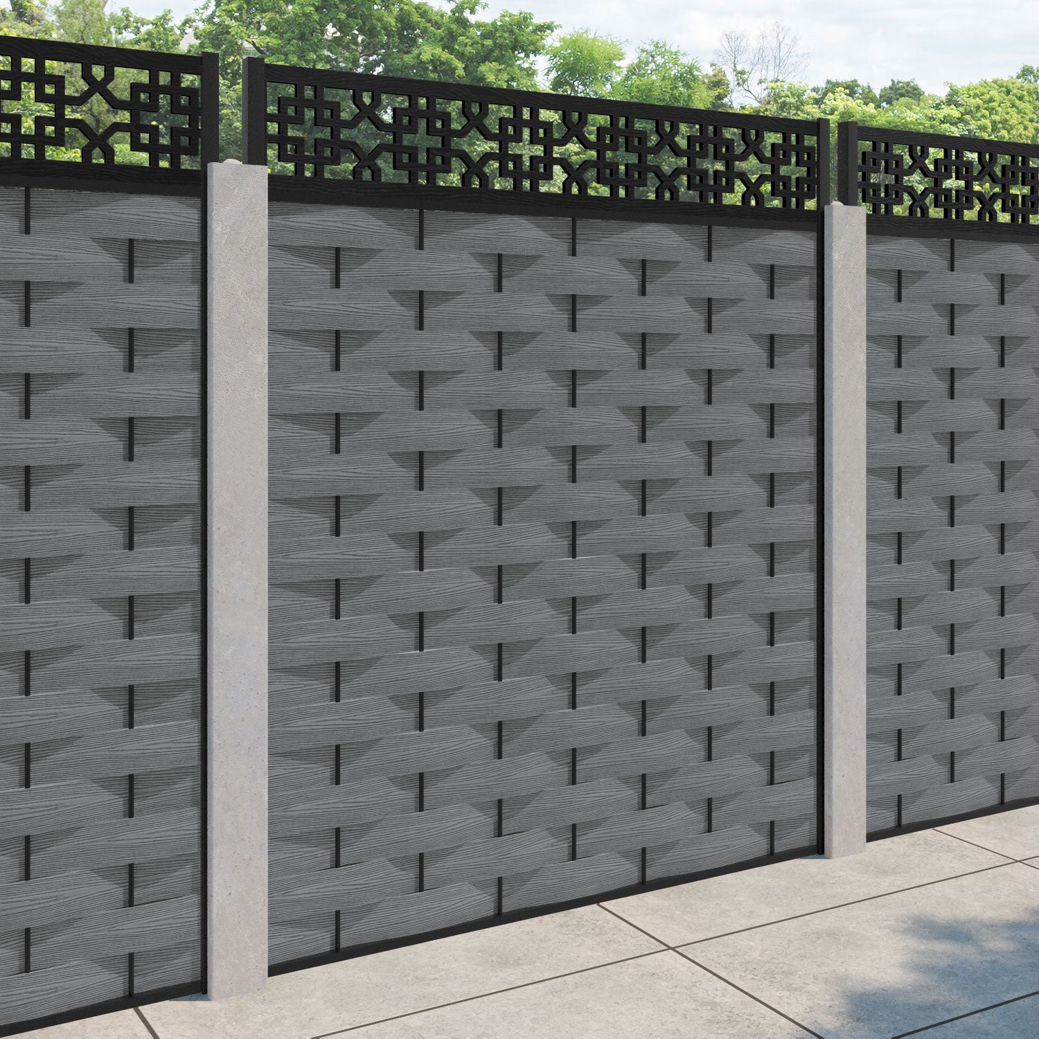 Ripple Zaria Fence Panel - Mid Grey - for existing concrete posts