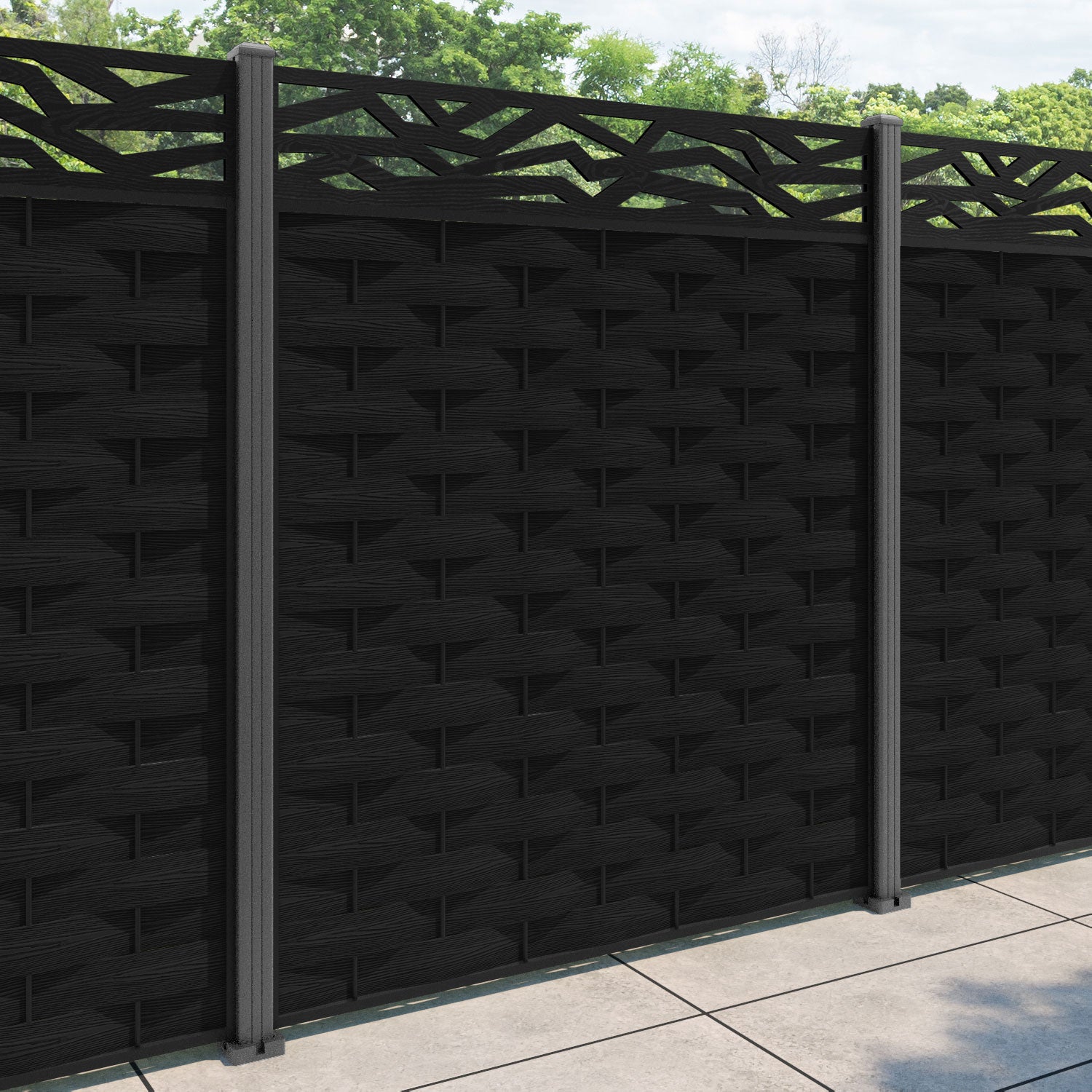 Ripple Zenith Fence Panel - Black - with our aluminium posts