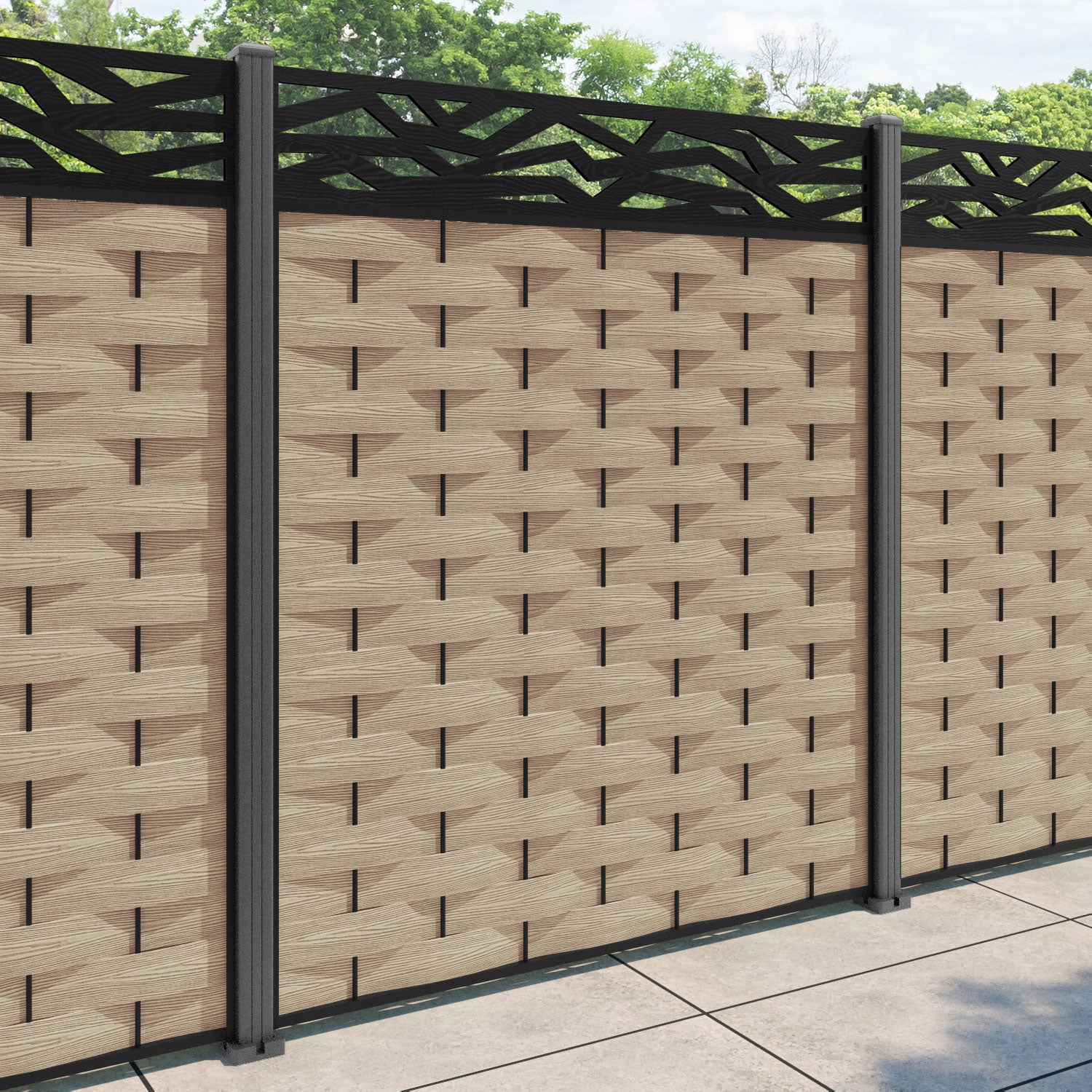 Ripple Zenith Fence Panel - Light Oak - with our aluminium posts