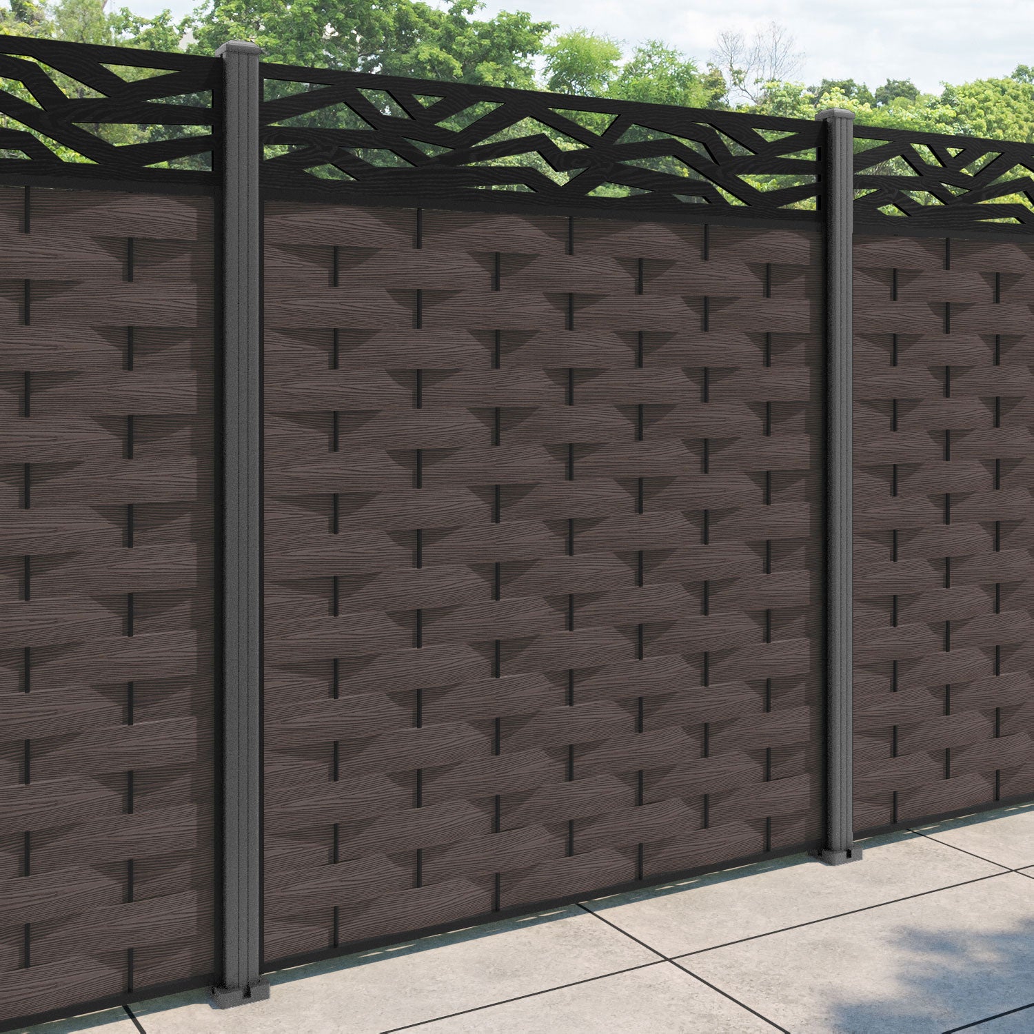 Ripple Zenith Fence Panel - Mid Brown - with our aluminium posts
