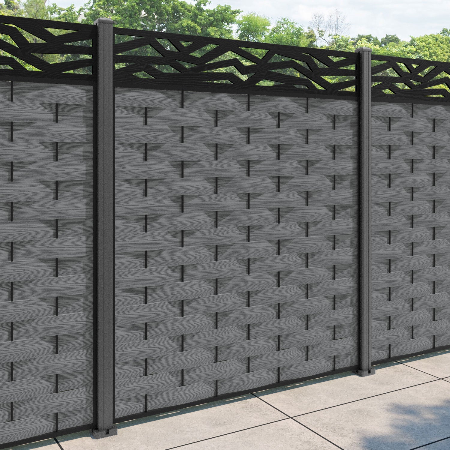 Ripple Zenith Fence Panel - Mid Grey - with our aluminium posts