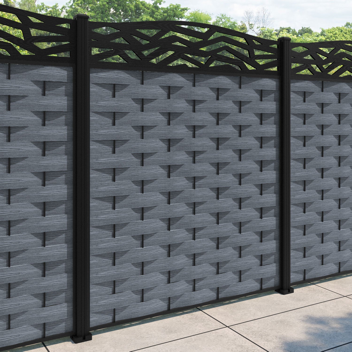 Ripple Zenith Curved Top Fence Panel - Anthracite - with our aluminium posts
