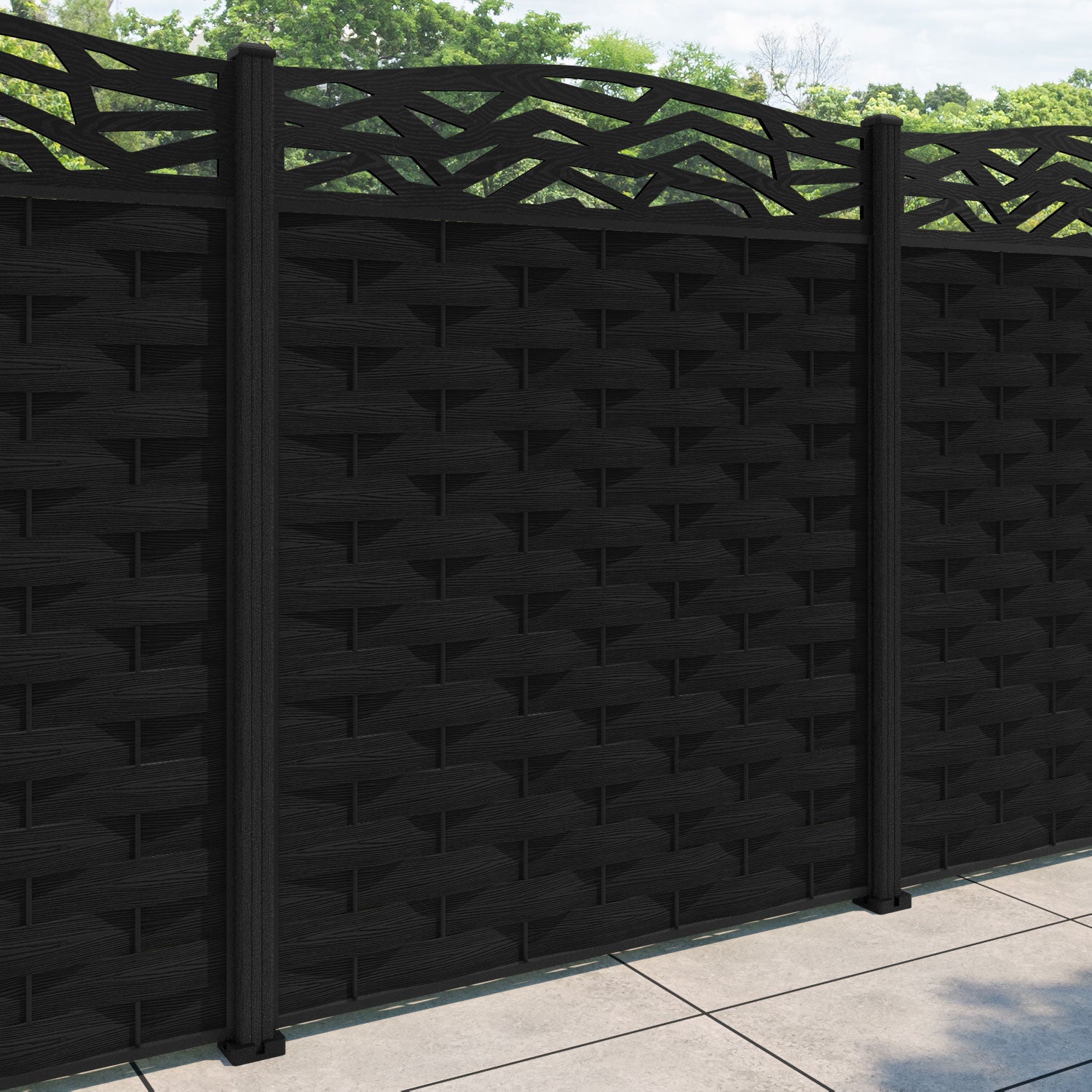 Ripple Zenith Curved Top Fence Panel - Black - with our composite posts