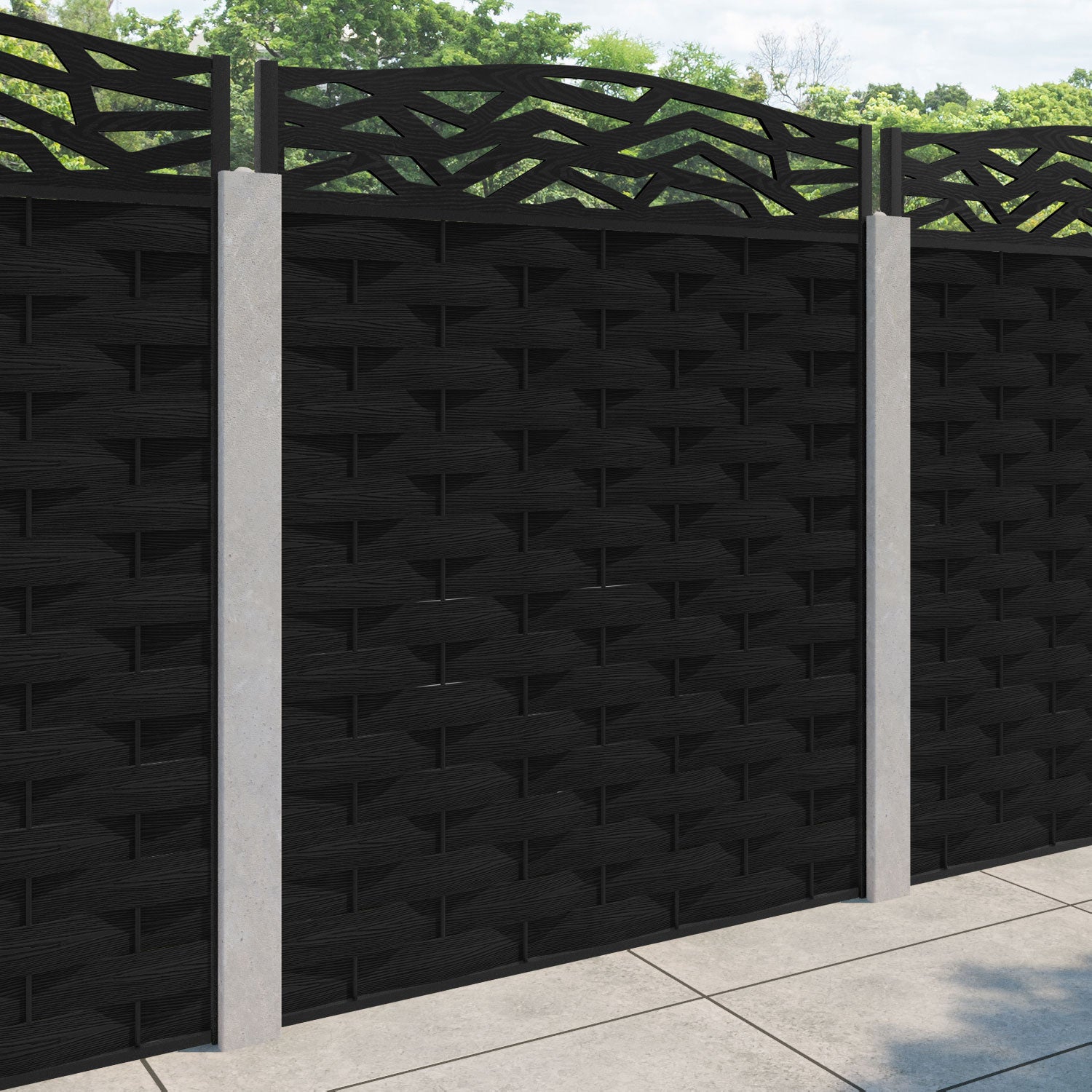 Ripple Zenith Curved Top Fence Panel - Black - for existing concrete posts