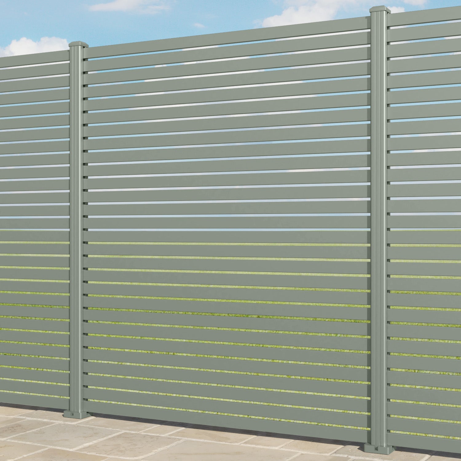 Aria Aluminium Fence Panel - Sage - with our aluminium posts