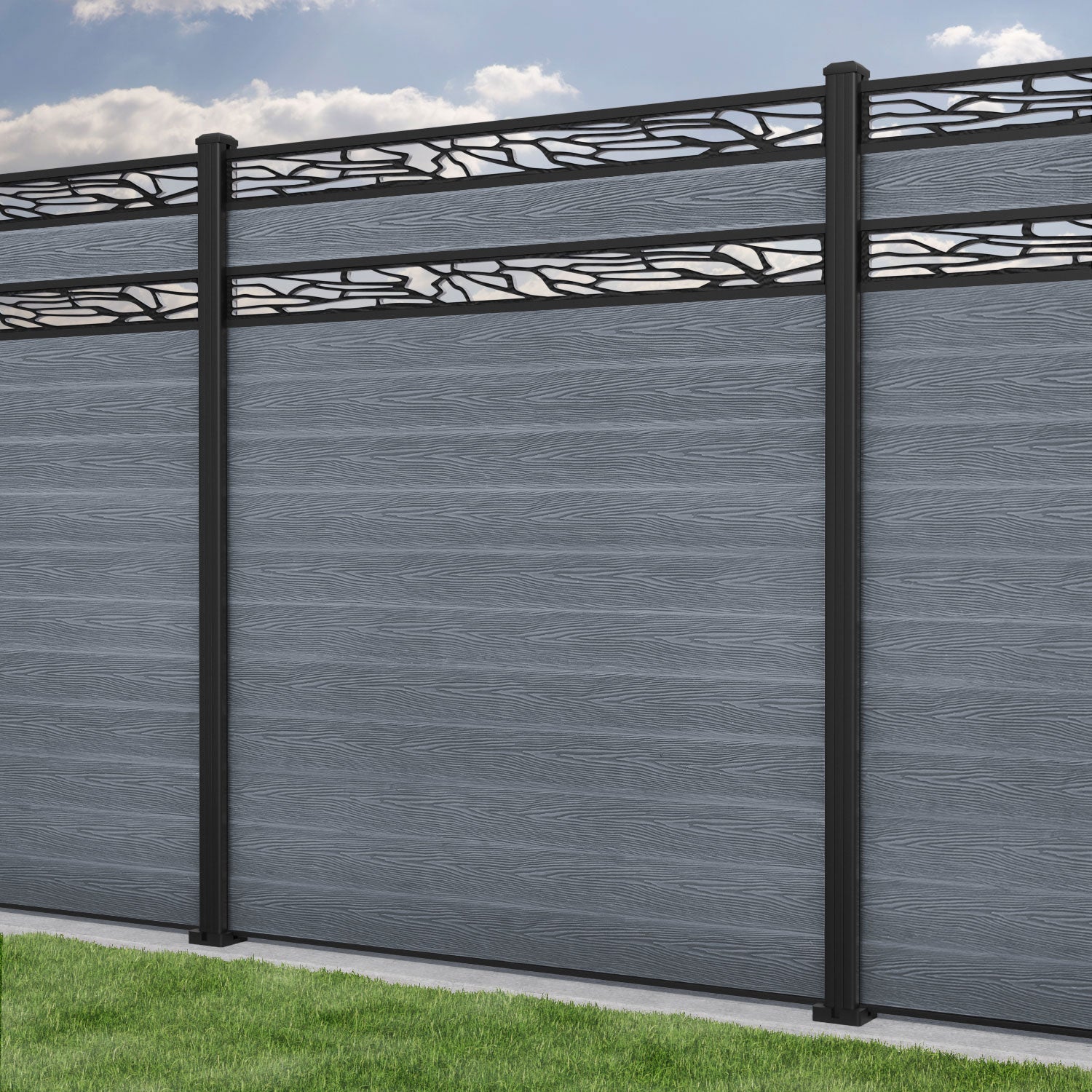 Classic Shatter Split Screen Fence Panel - Anthracite - with our aluminium posts