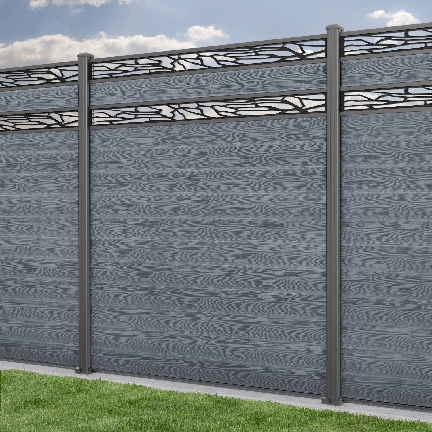 Classic Shatter Split Screen Fence Panel - Anthracite - with our aluminium posts