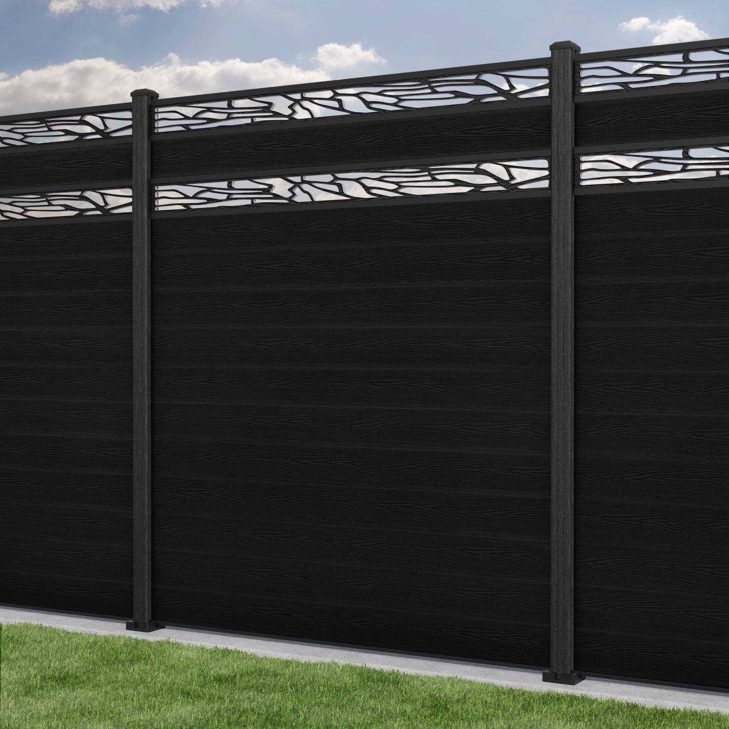 Classic Shatter Split Screen Fence Panel - Black - with our composite posts