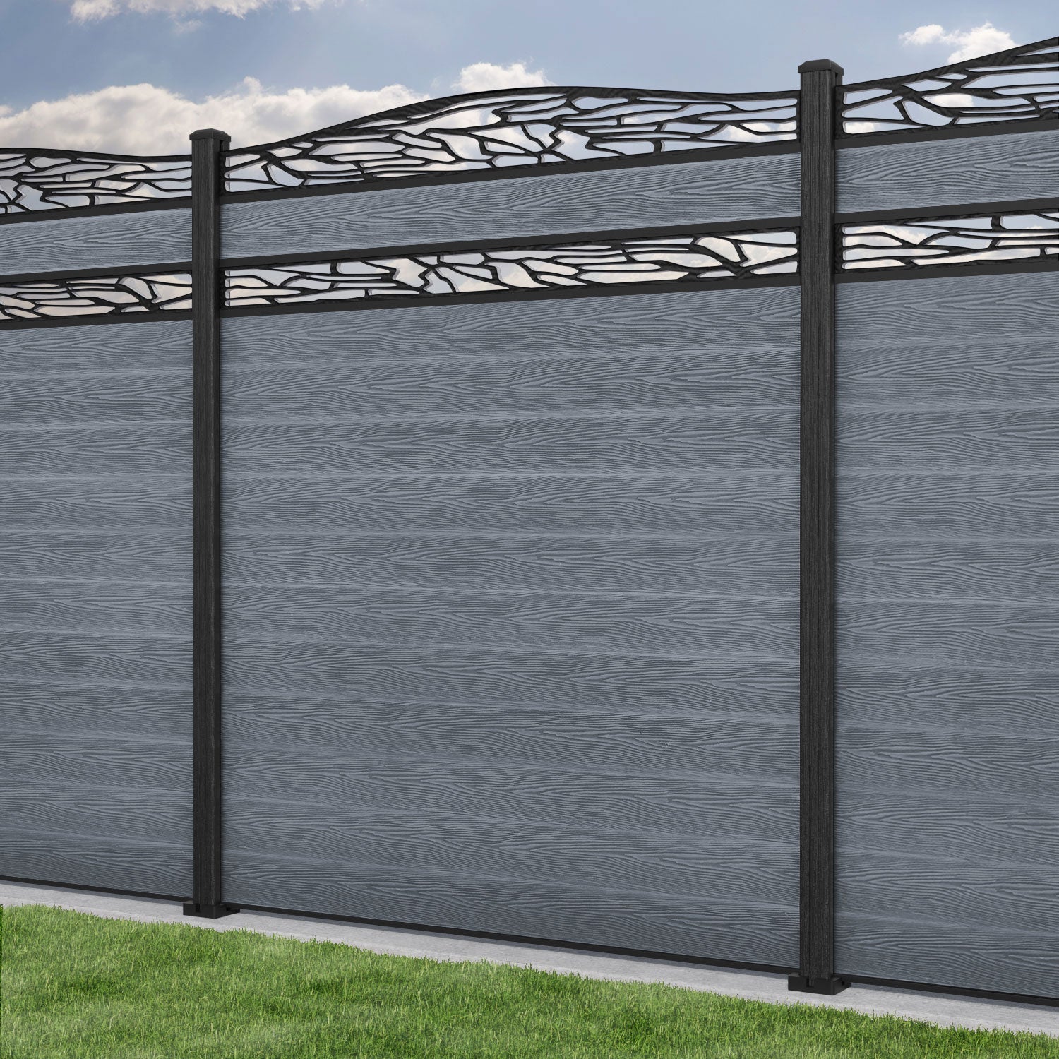 Classic Shatter Curved Top Split Screen Fence Panel - Anthracite - with our composite posts