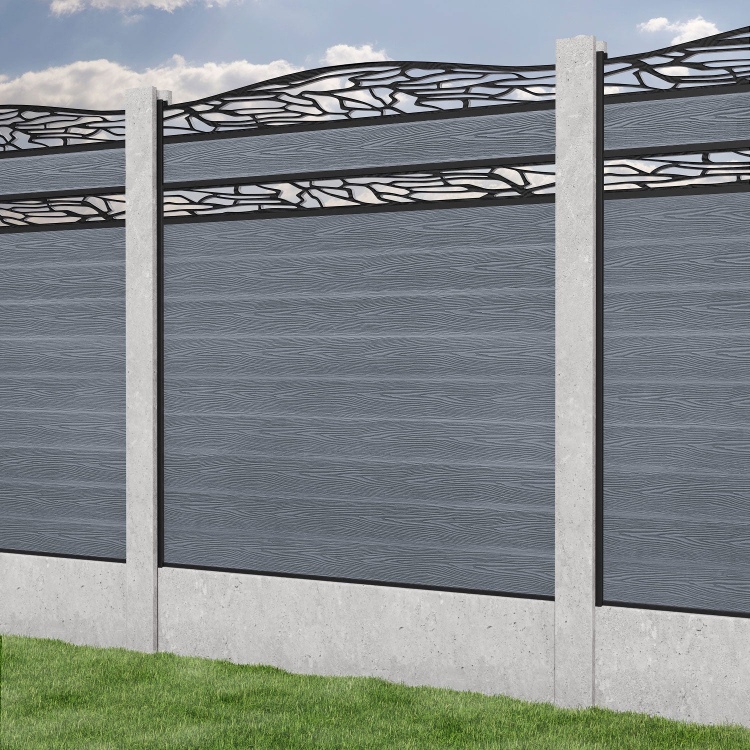 Classic Shatter Curved Top Split Screen Fence Panel - Anthracite - for existing concrete posts