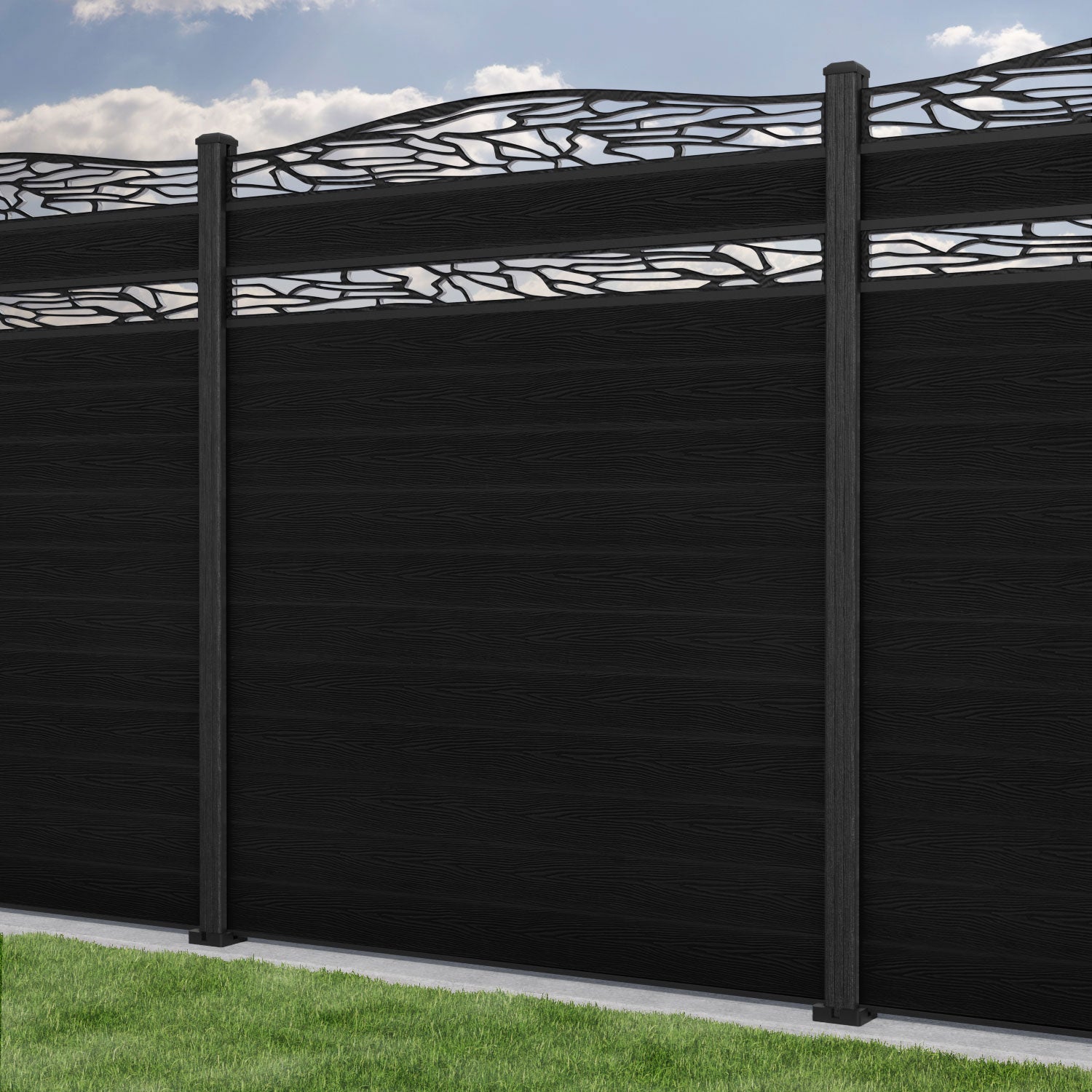 Classic Shatter Curved Top Split Screen Fence Panel - Black - with our composite posts