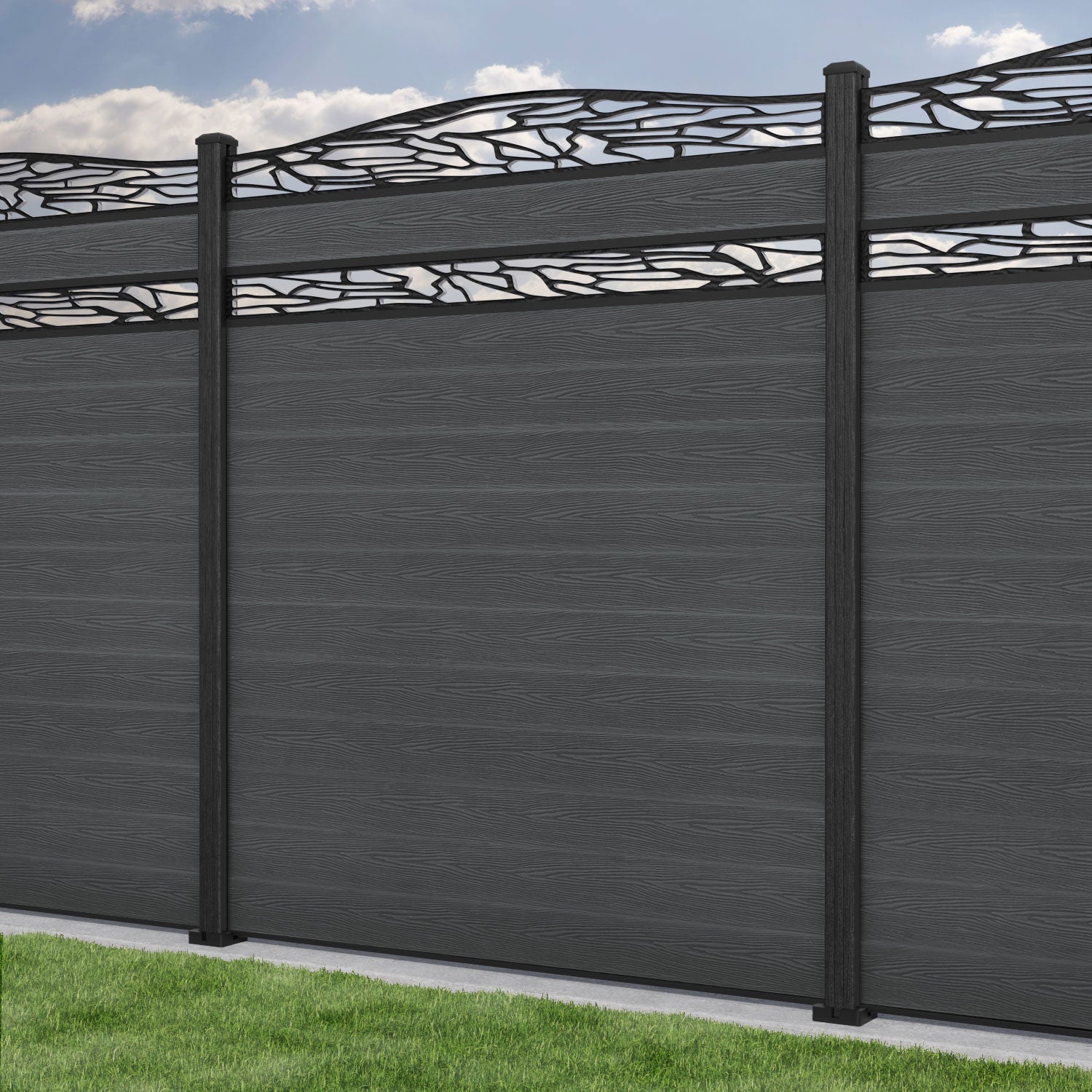 Classic Shatter Curved Top Split Screen Fence Panel - Dark Grey - with our composite posts