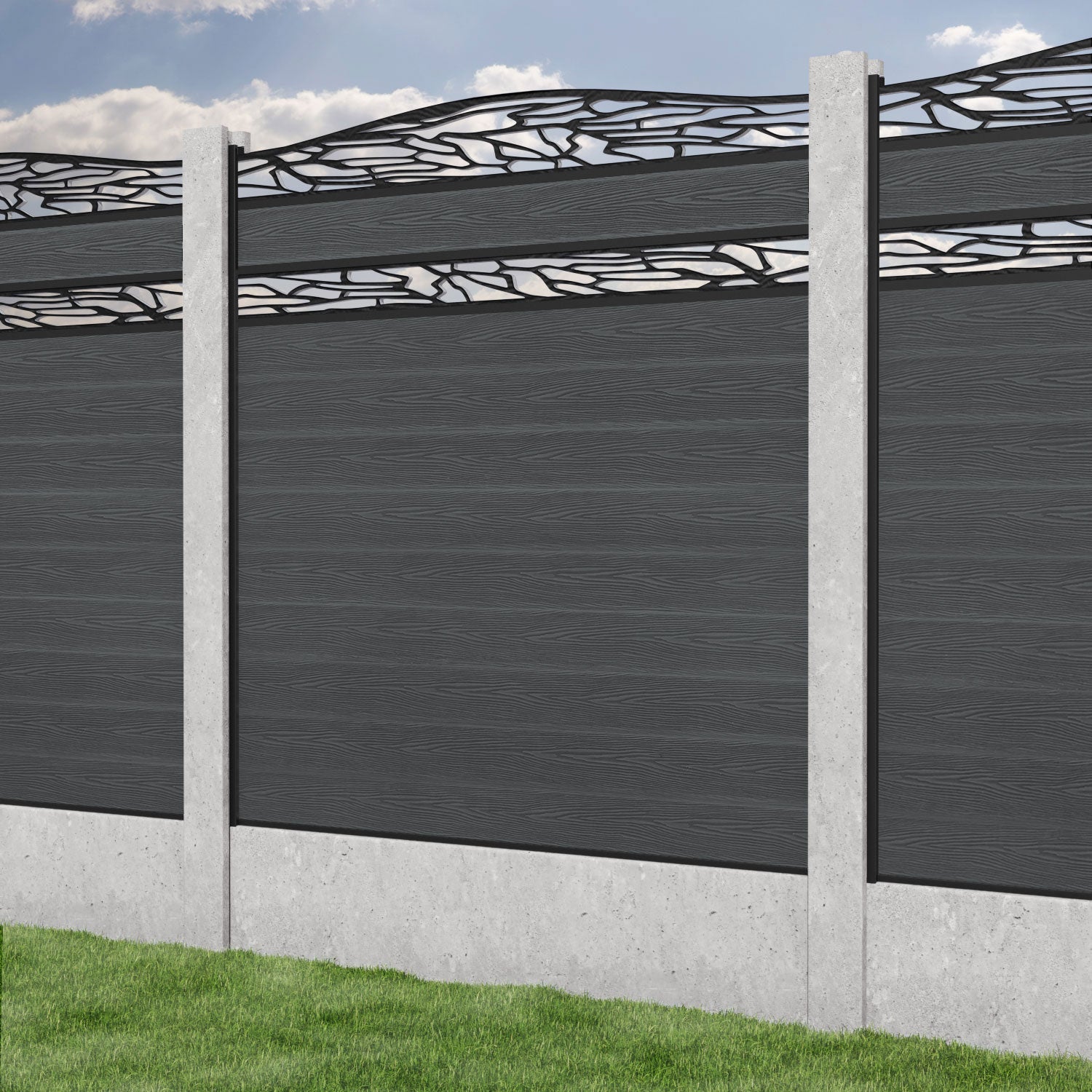 Classic Shatter Curved Top Split Screen Fence Panel - Dark Grey - for existing concrete posts