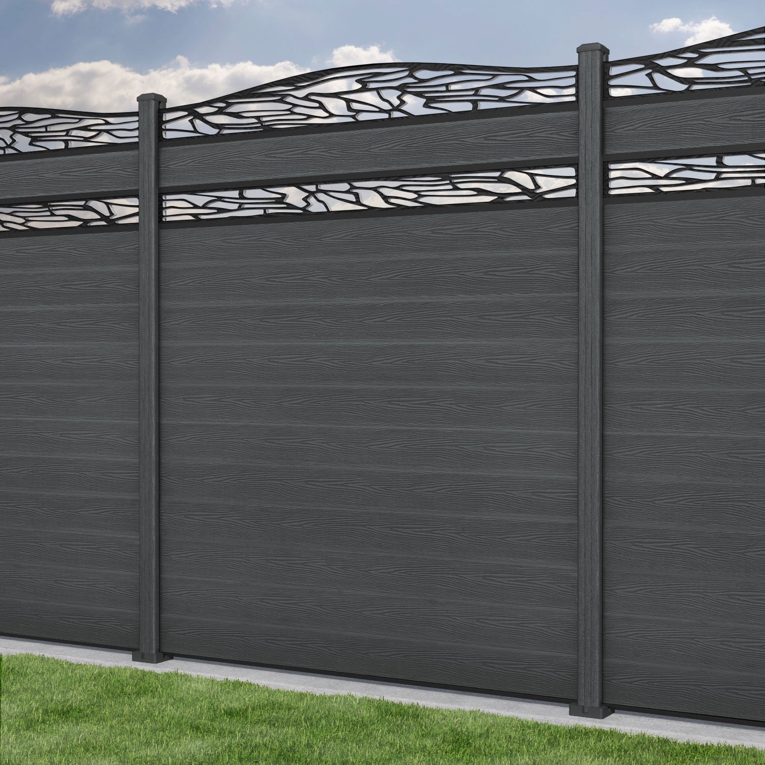 Classic Shatter Curved Top Split Screen Fence Panel - Dark Grey - with our composite posts