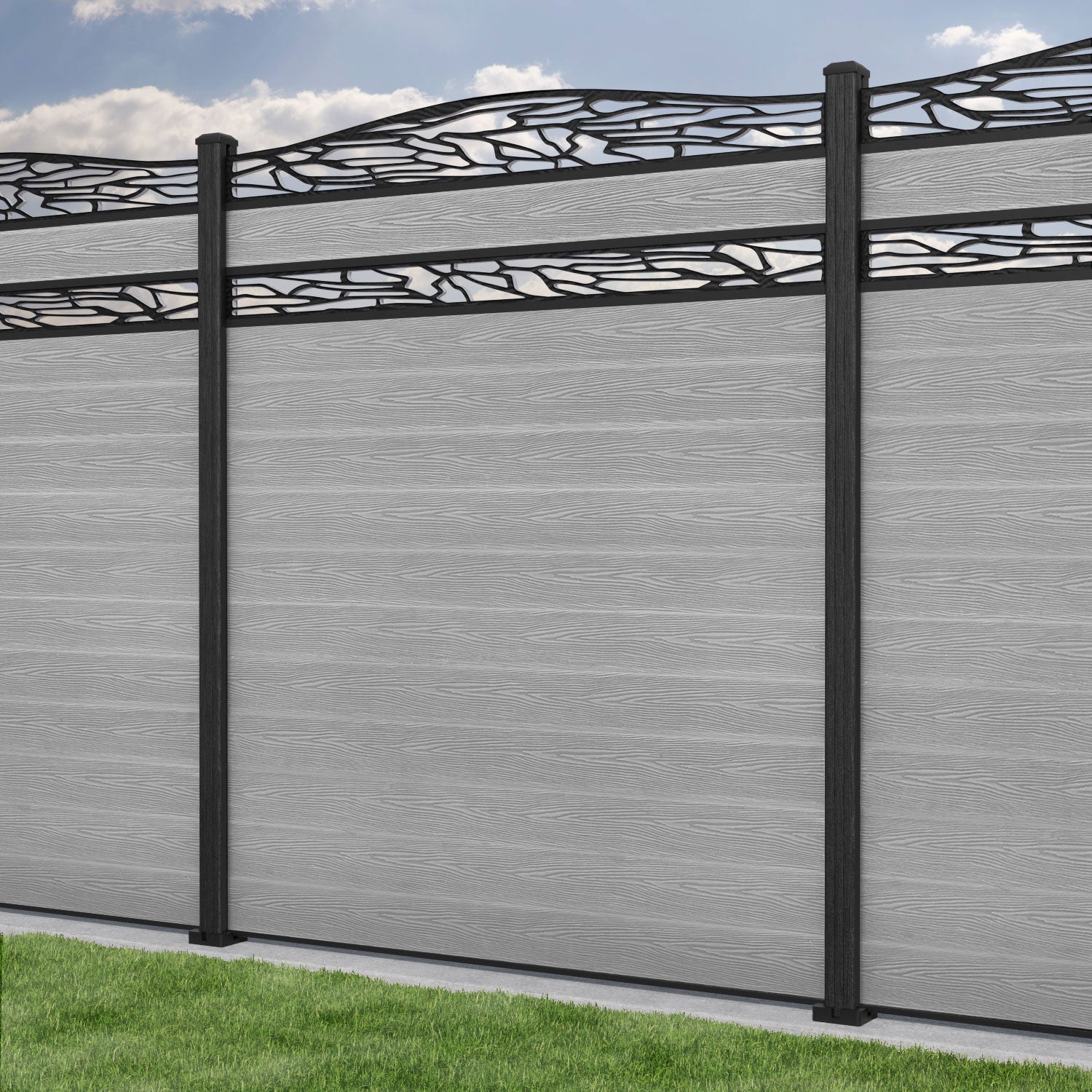 Classic Shatter Curved Top Split Screen Fence Panel - Light Grey - with our composite posts