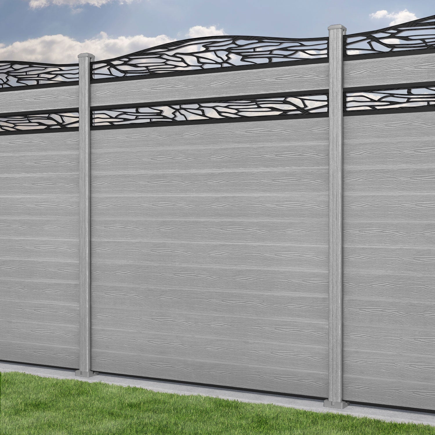 Classic Shatter Curved Top Split Screen Fence Panel - Light Grey - with our composite posts