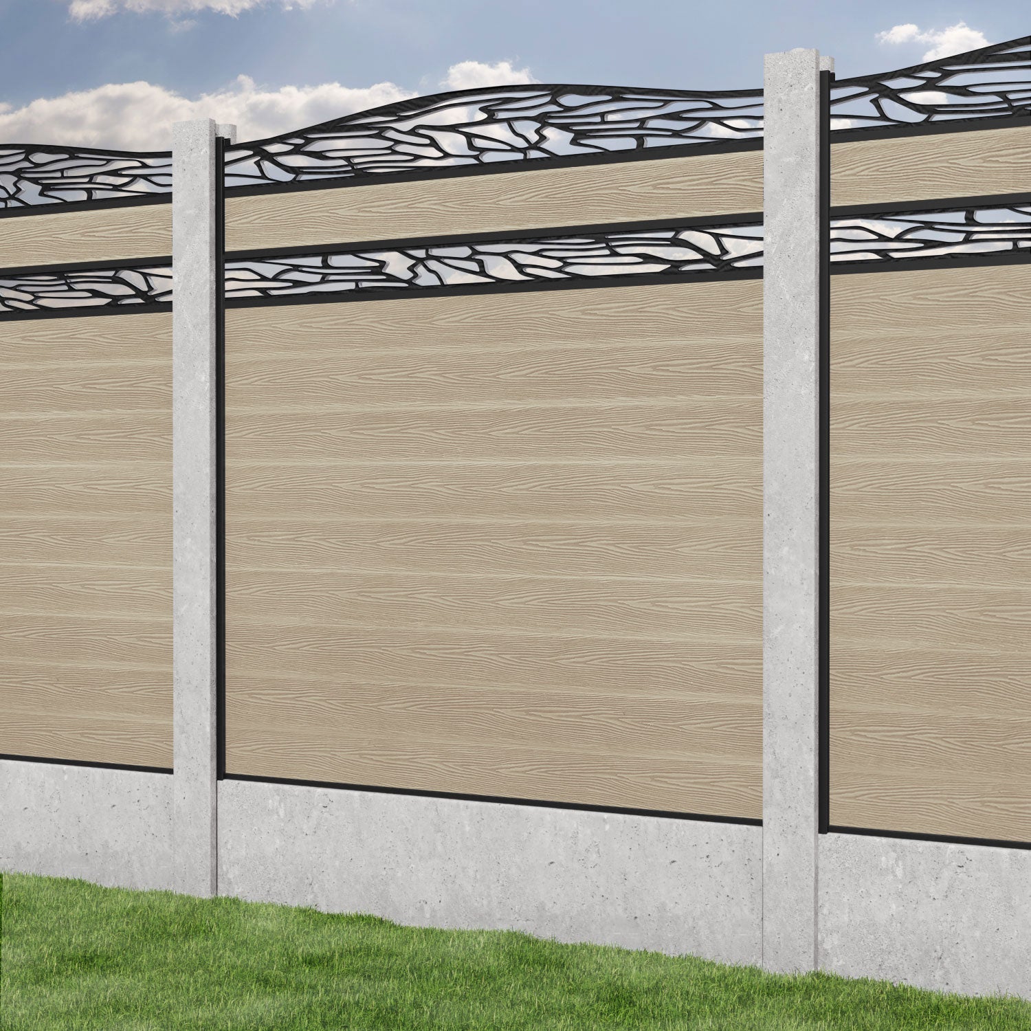 Classic Shatter Curved Top Split Screen Fence Panel - Light Oak - for existing concrete posts