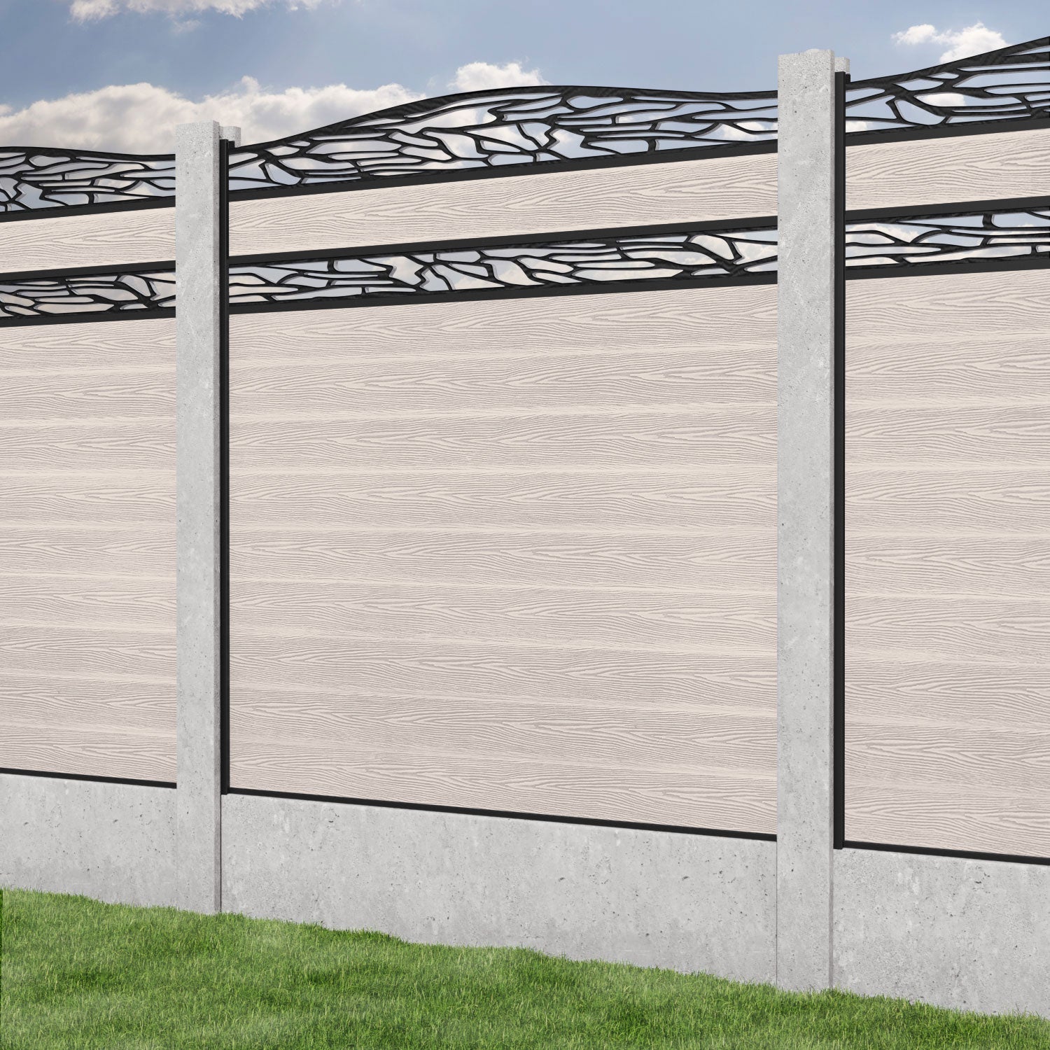 Classic Shatter Curved Top Split Screen Fence Panel - Mid Stone - for existing concrete posts