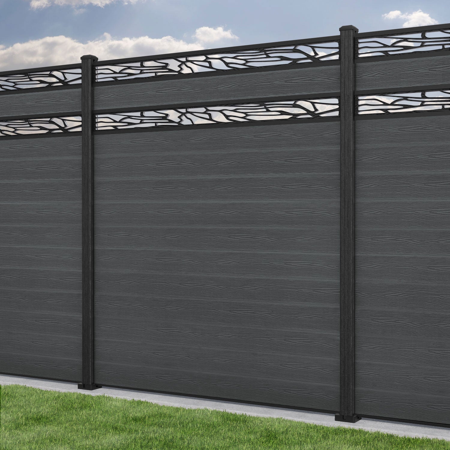 Classic Shatter Split Screen Fence Panel - Dark Grey - with our composite posts