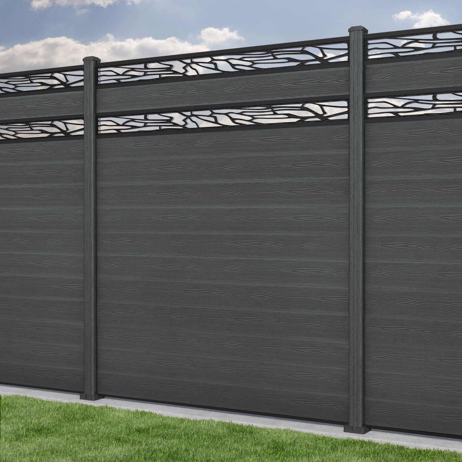Classic Shatter Split Screen Fence Panel - Dark Grey - with our composite posts
