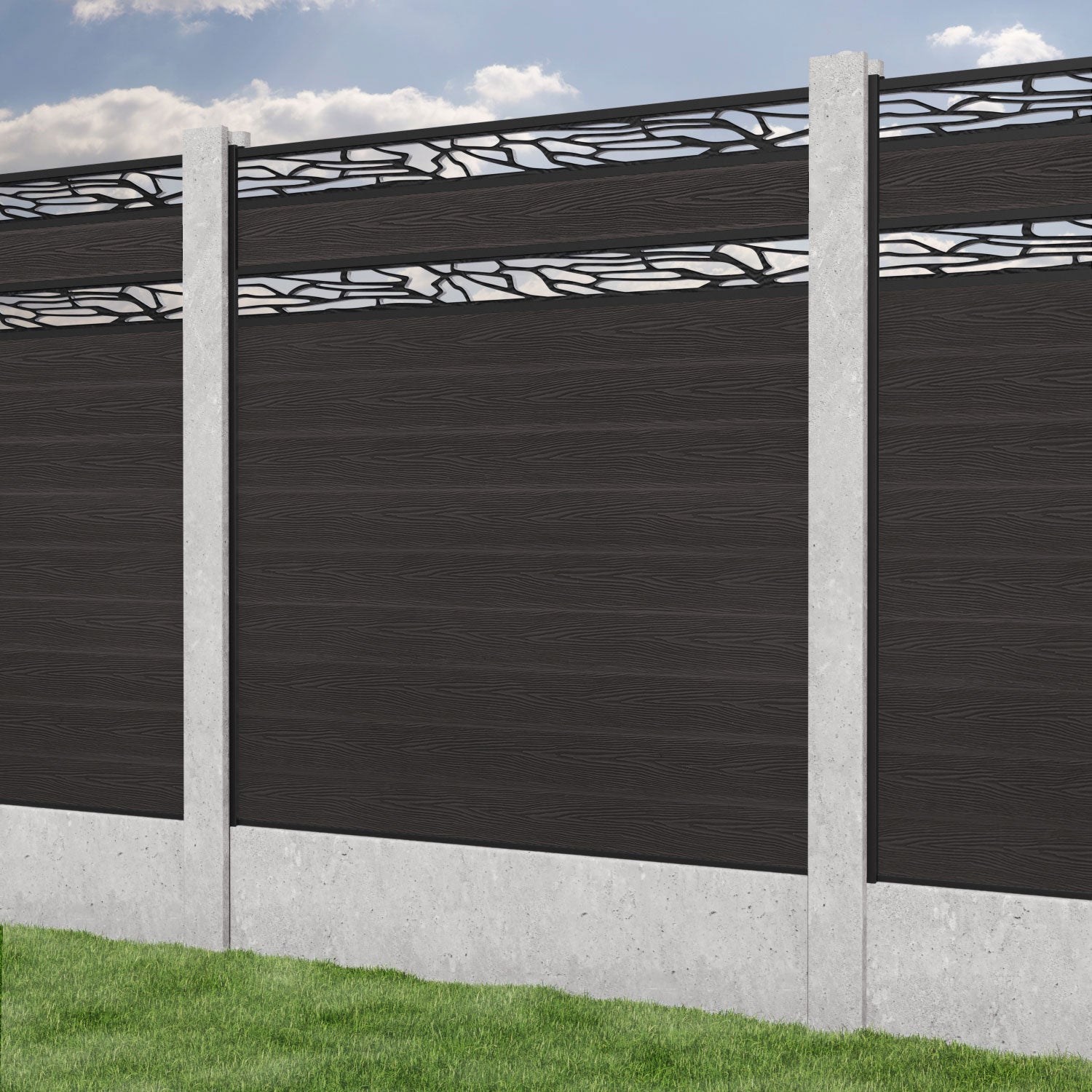 Classic Shatter Split Screen Fence Panel - Dark Oak - for existing concrete posts