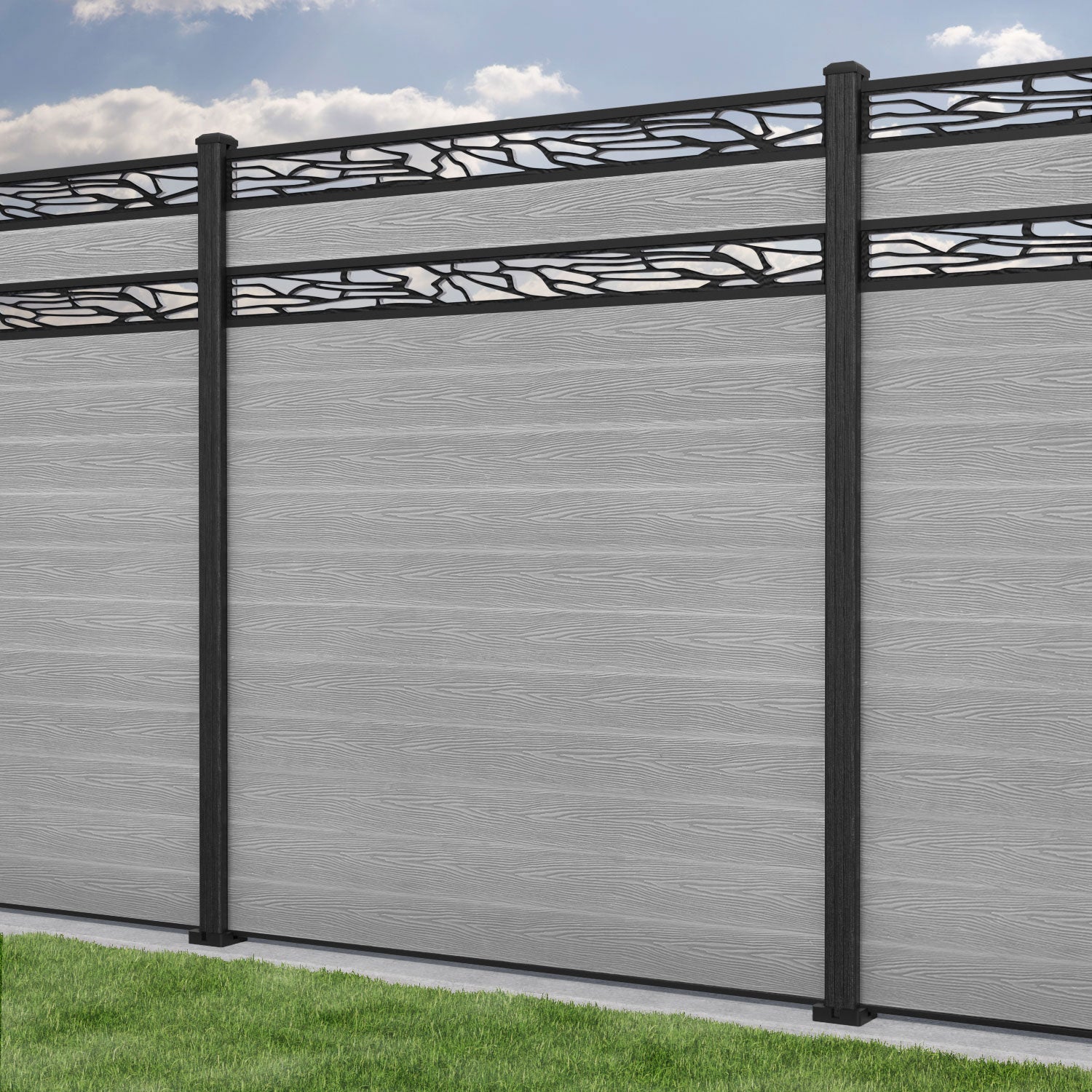 Classic Shatter Split Screen Fence Panel - Light Grey - with our composite posts