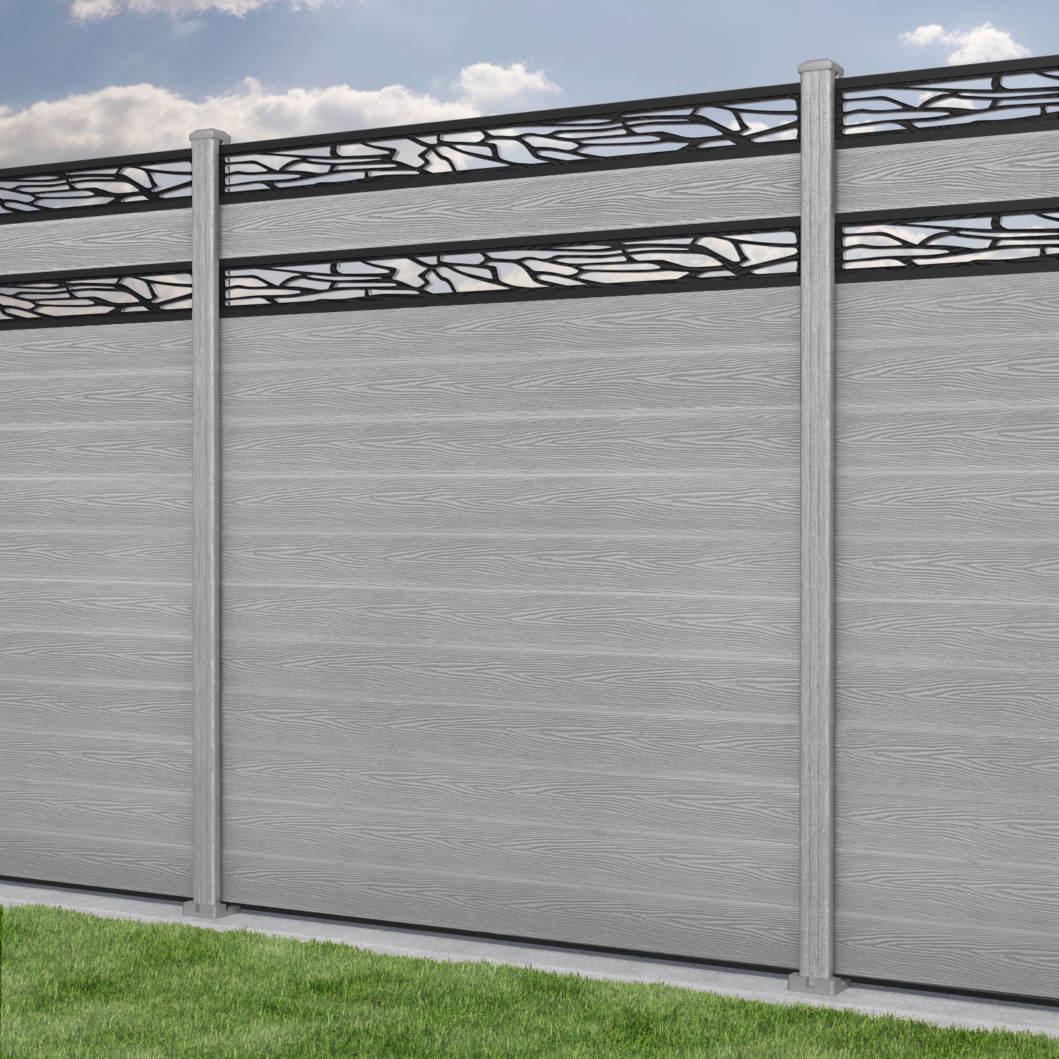 Classic Shatter Split Screen Fence Panel - Light Grey - with our composite posts