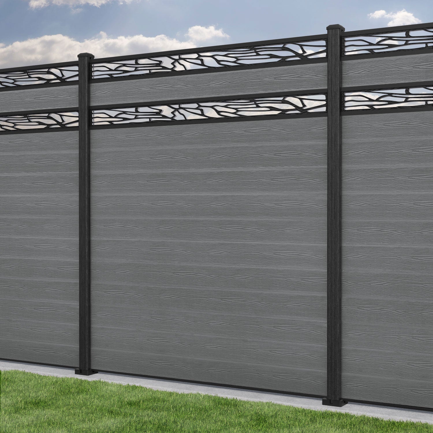 Classic Shatter Split Screen Fence Panel - Mid Grey - with our composite posts