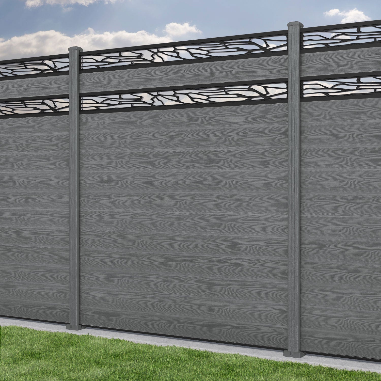 Classic Shatter Split Screen Fence Panel - Mid Grey - with our composite posts