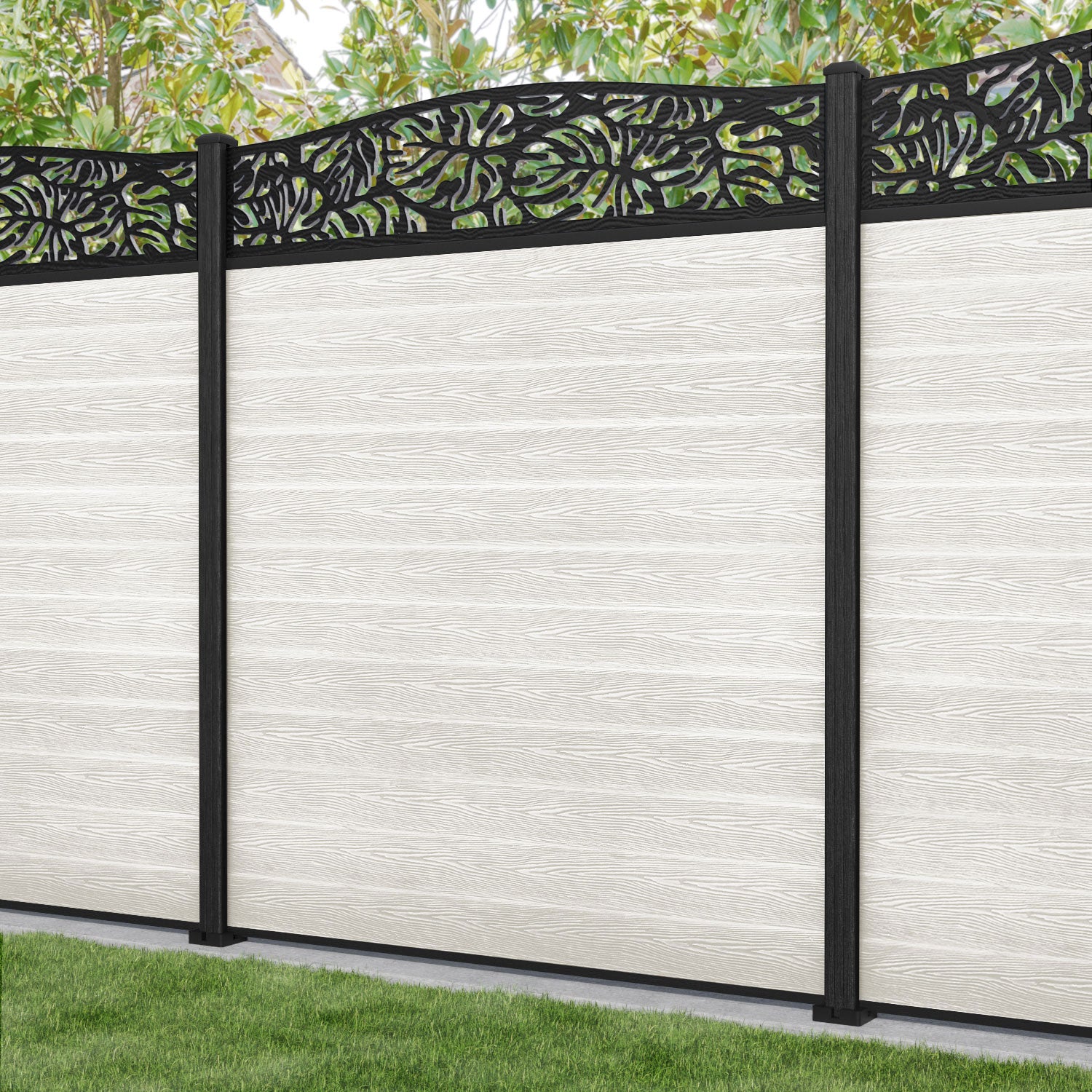 Classic Botanic Curved Top Fence Panel - Light Stone - with our composite posts