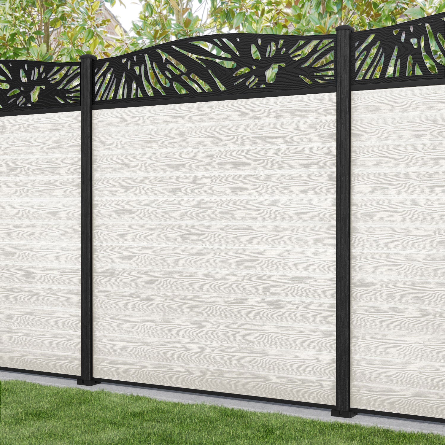 Classic Poppy Curved Top Fence Panel - Light Stone - with our composite posts