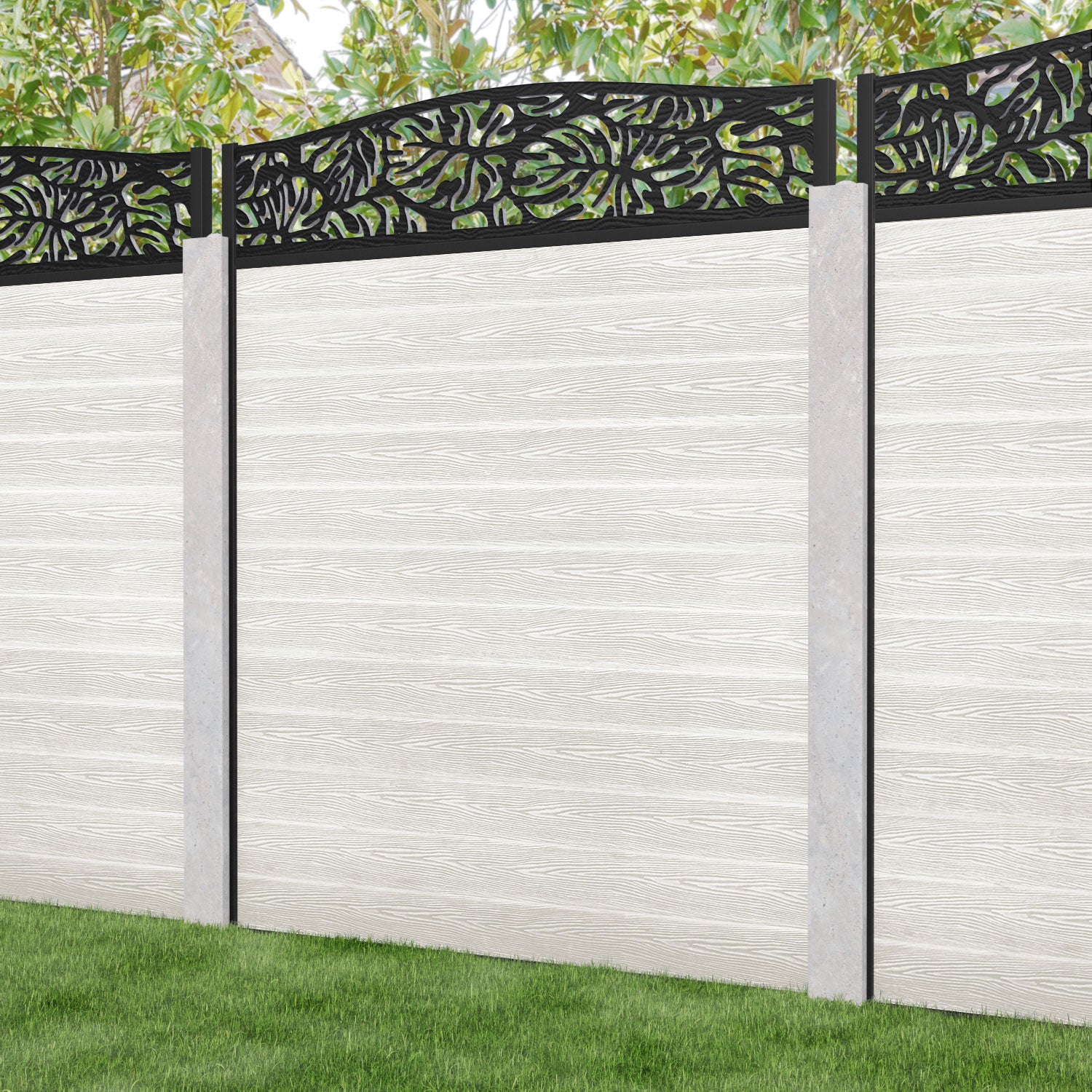 Classic Botanic Curved Top Fence Panel - Light Stone - for existing concrete posts