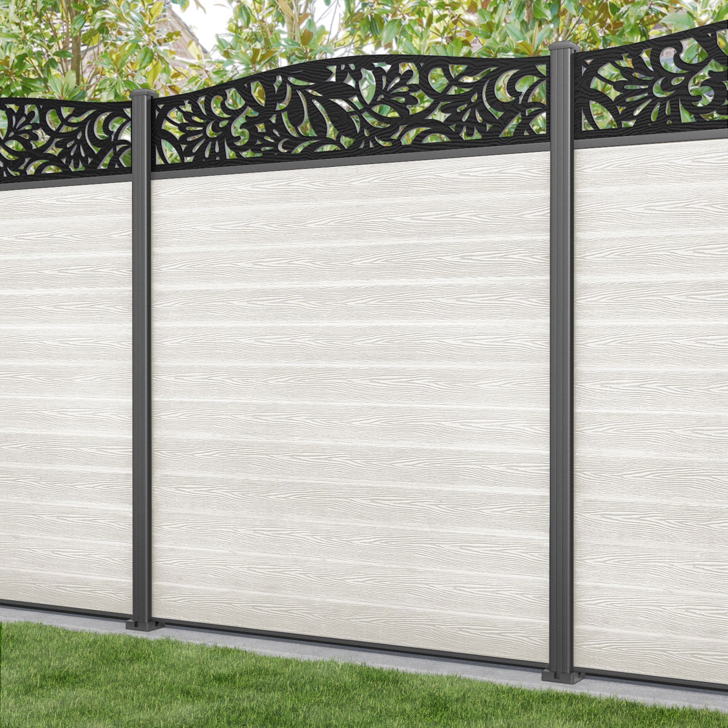 Classic Heritage Curved Top Fence Panel - Light Stone - with our aluminium posts