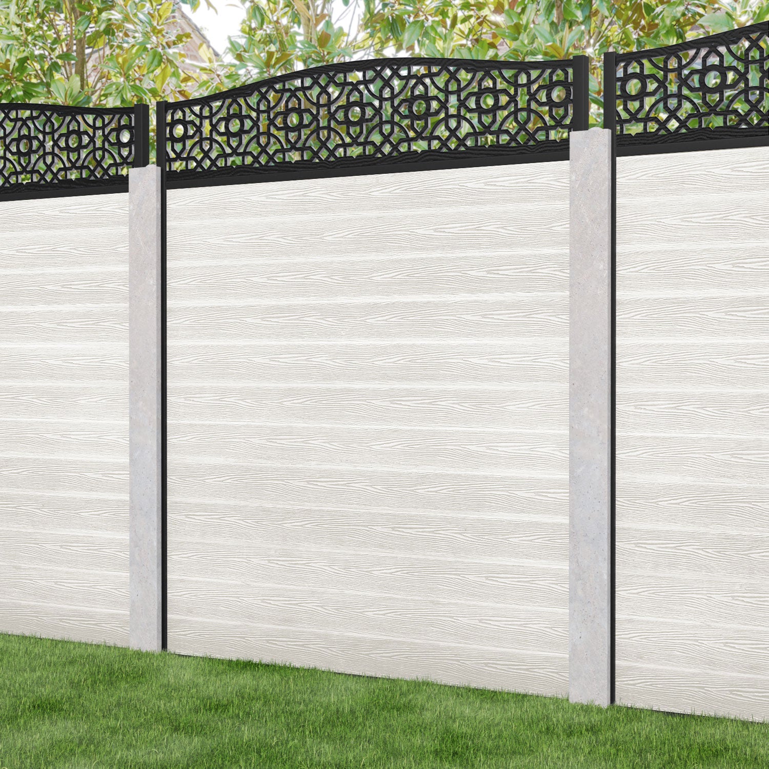 Classic Nabila Curved Top Fence Panel - Light Stone - for existing concrete posts