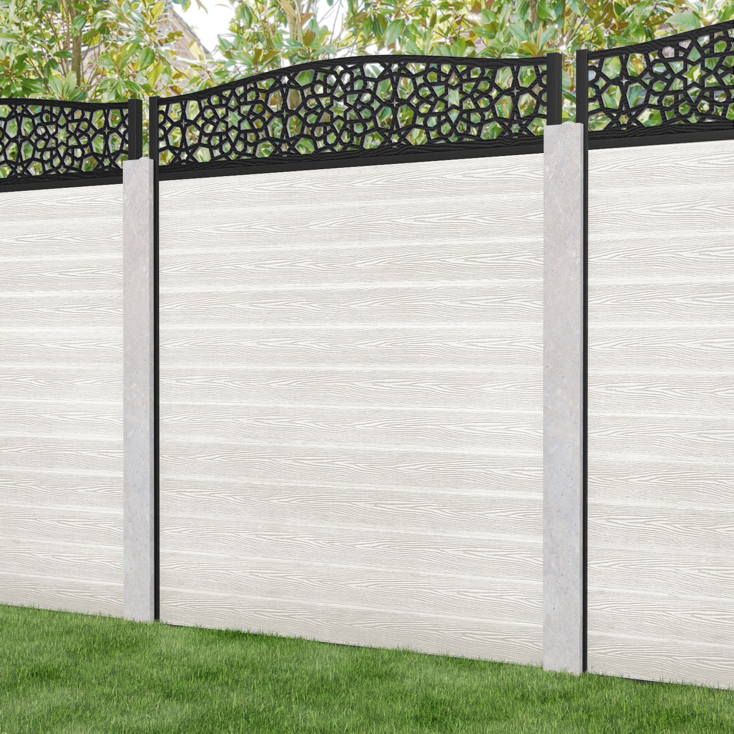 Classic Nazira Curved Top Fence Panel - Light Stone - for existing concrete posts