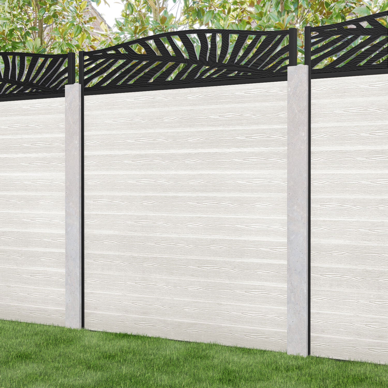 Classic Palm Curved Top Fence Panel - Light Stone - for existing concrete posts