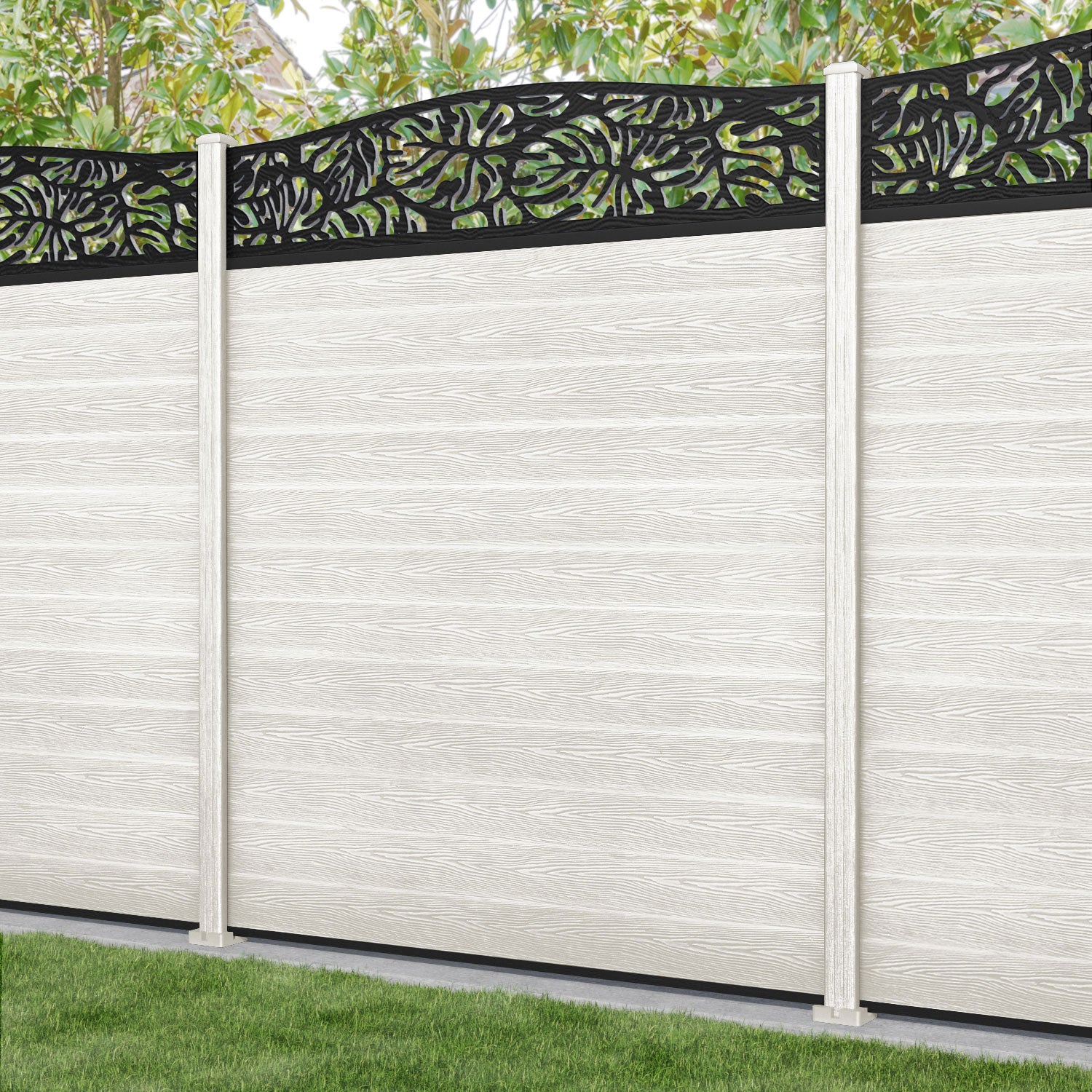 Classic Botanic Curved Top Fence Panel - Light Stone - with our composite posts