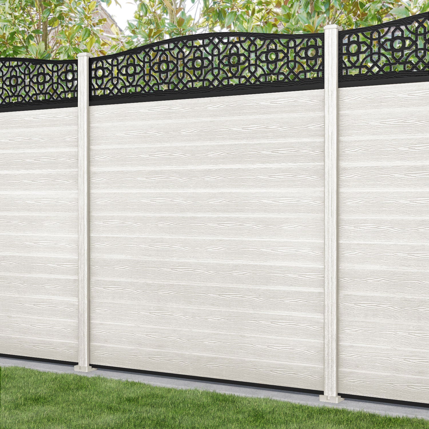Classic Nabila Curved Top Fence Panel - Light Stone - with our composite posts